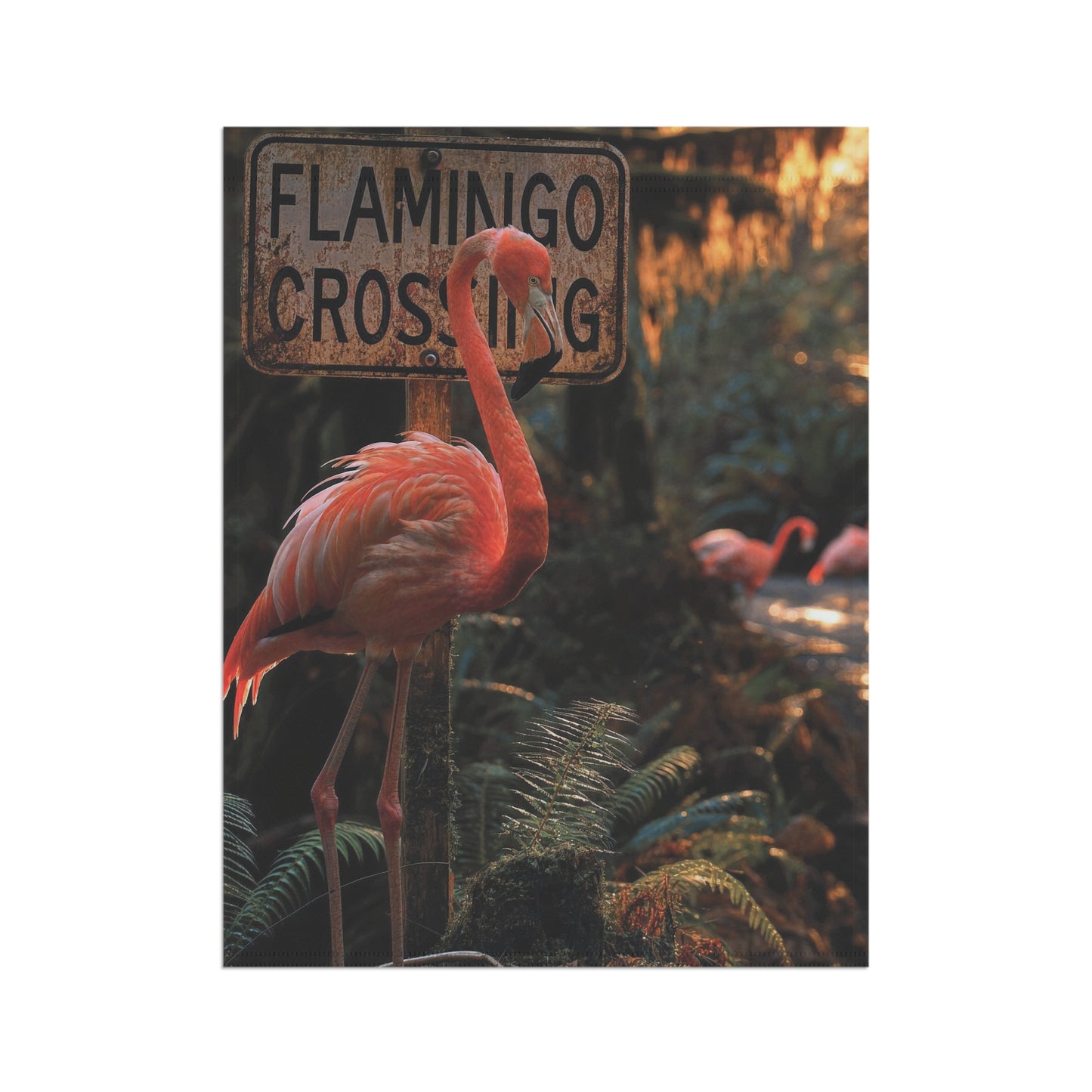 Flamingo Crossing Sign Garden Flag - Tropical Wildlife Art