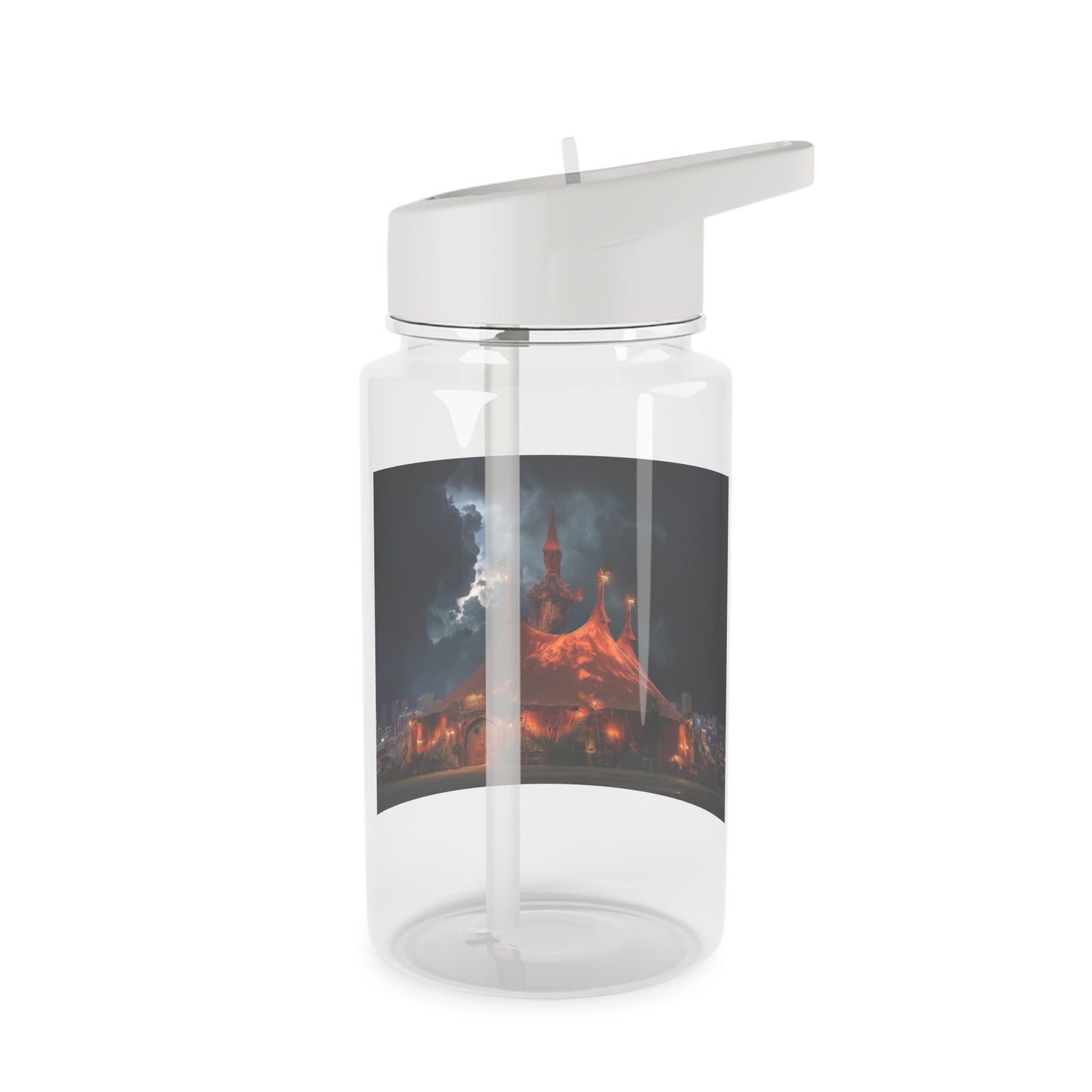 Storm Circus Tent Tritan Water Bottle – Crimson Canvas Under Thunderclouds