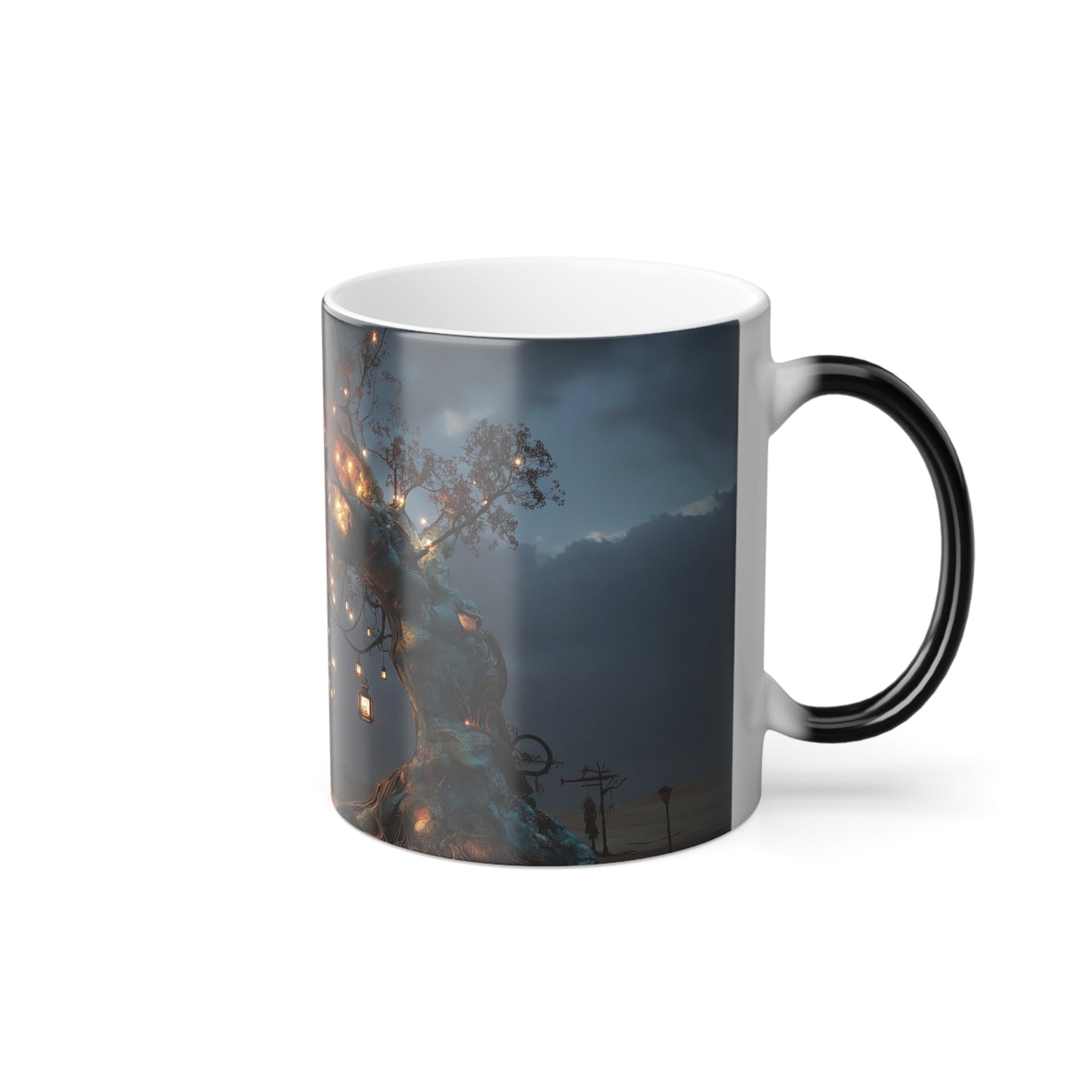 Lanterned Sentinel Tree Mug, 11oz – Turquoise Trunk and Amber Glow