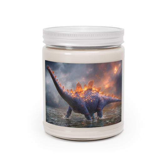 Celestial Stegosaurus Scented Soy Candles with White Lid, 9oz – Amber Glow in the Prehistoric Dawn