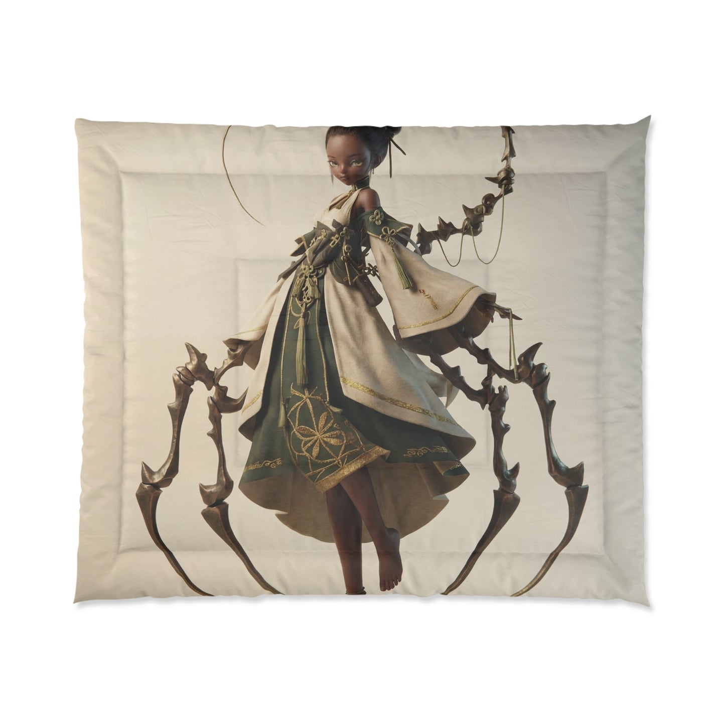 Spider Sentinel Comforter – Moonlit Weave and Gilded Threads