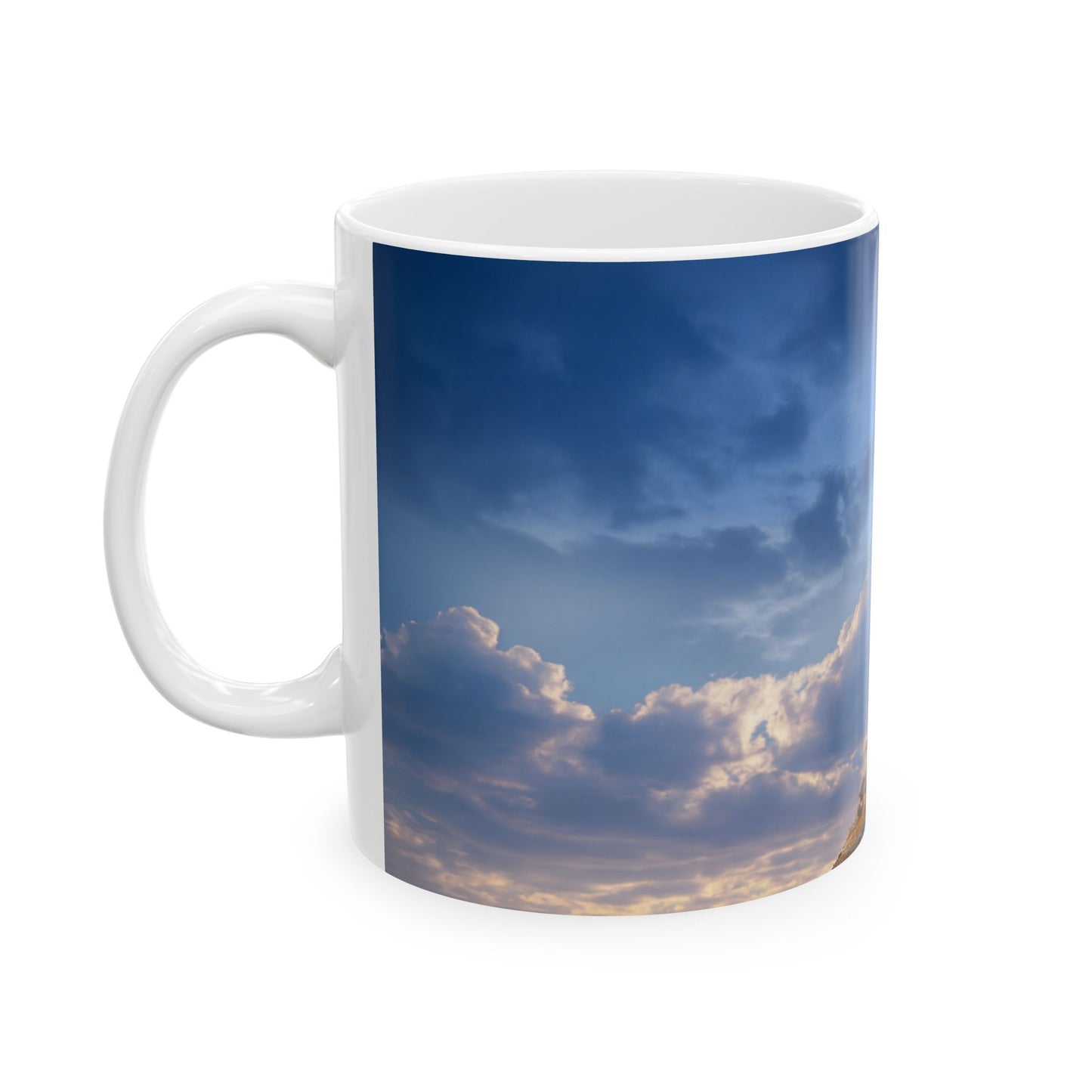 Skyborne Lighthouse Ceramic Mug – Twilight Beacon in the Clouds