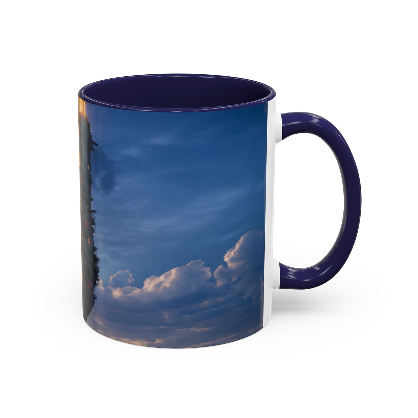 Skyborne Lighthouse Accent Coffee Mug (11, 15oz) – Floating Beacon at Dusk