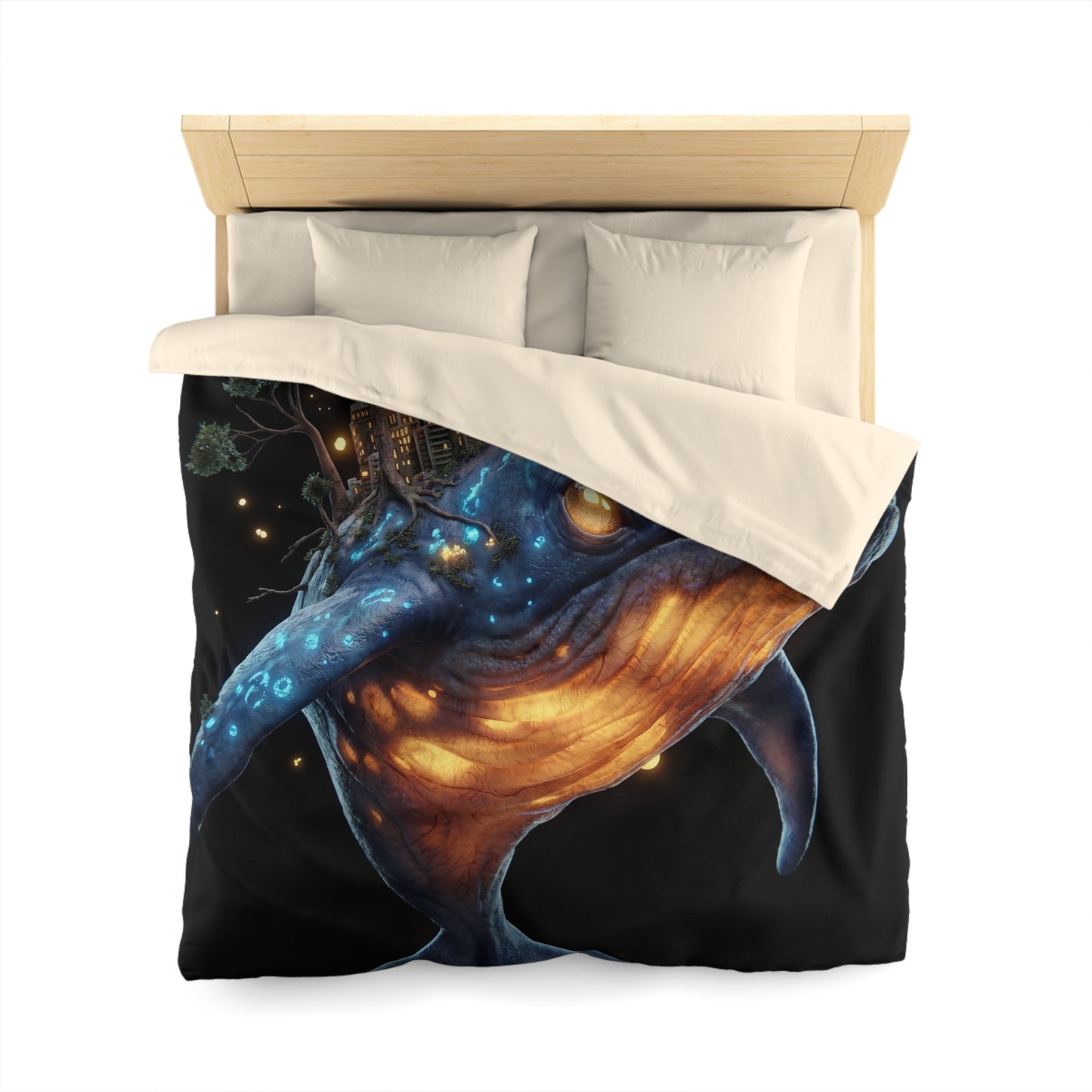 Bioluminescent Whale Sanctuary Duvet Cover – Floating City on a Gentle Giant