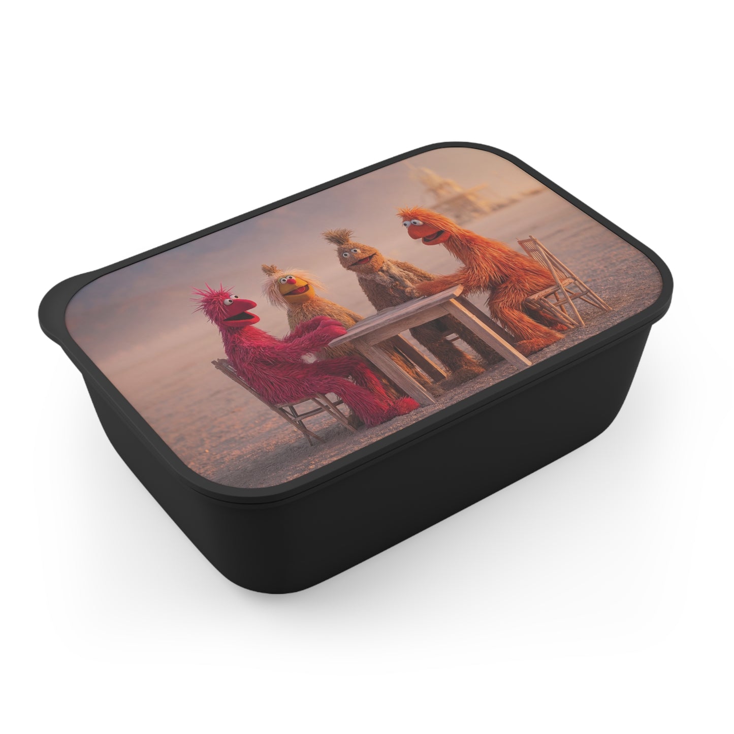 Desert Picnic of Four Furry Friends PLA Bento Box with Band and Utensils – Warm Sunset Gathering