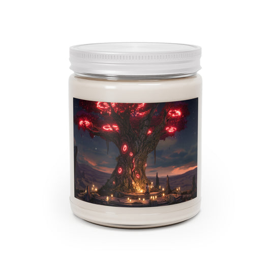 Crimson Oracle Tree Scented Soy Candles with White Lid, 9oz – Ritual Glow Under Starlit Canopy