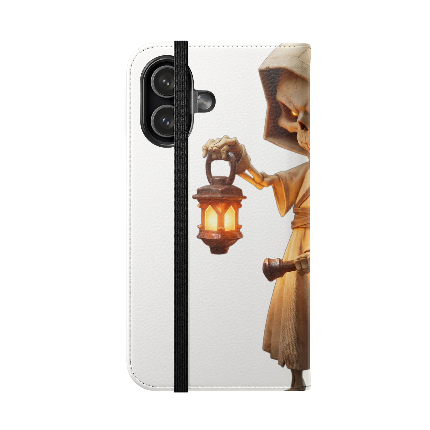 Lantern-Bearing Sentinel Flip Cases – Hooded Guardian with Scythe and Warm Glow
