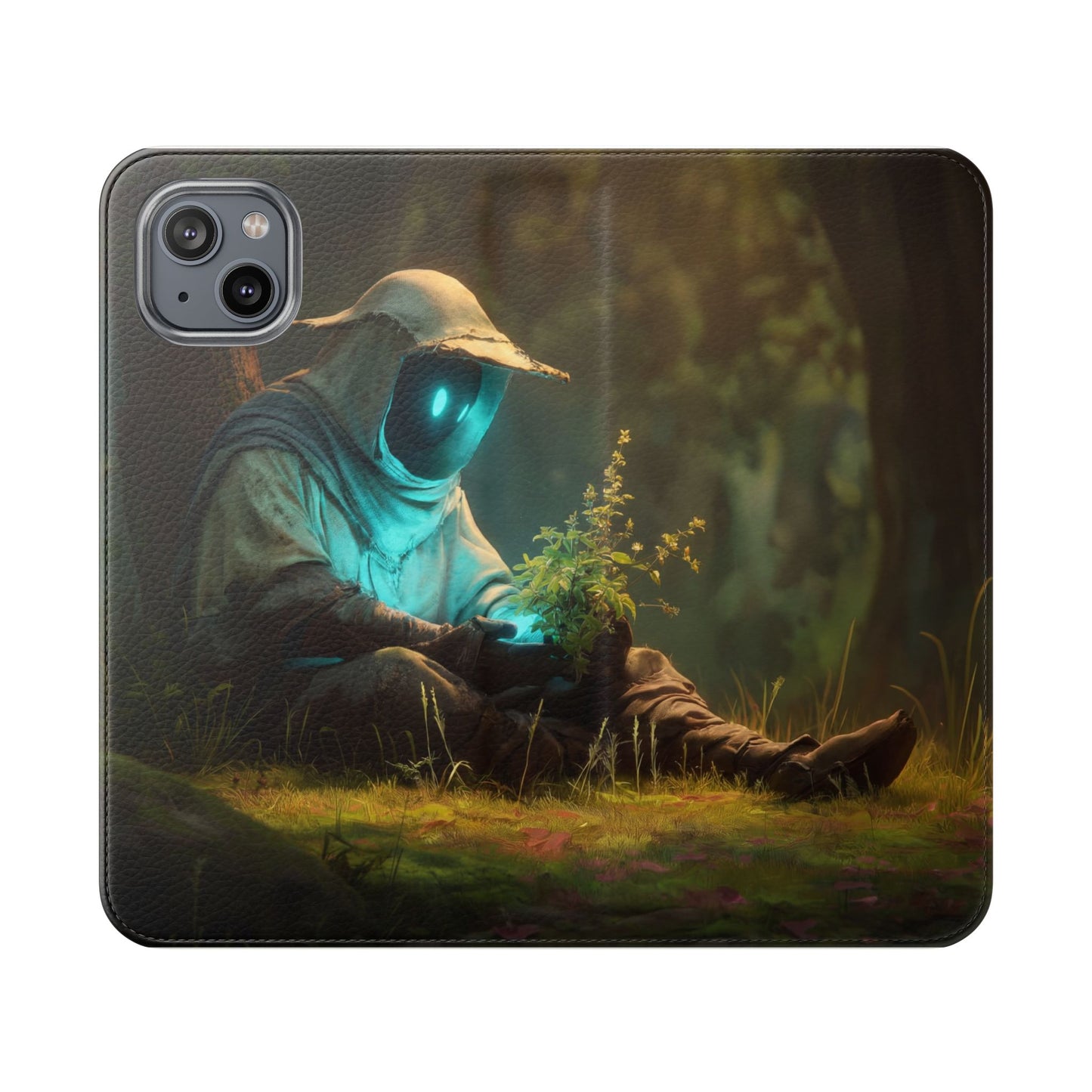 Glowing Orb Hooded Guardian Flip Cases – Bioluminescent Forest Keeper