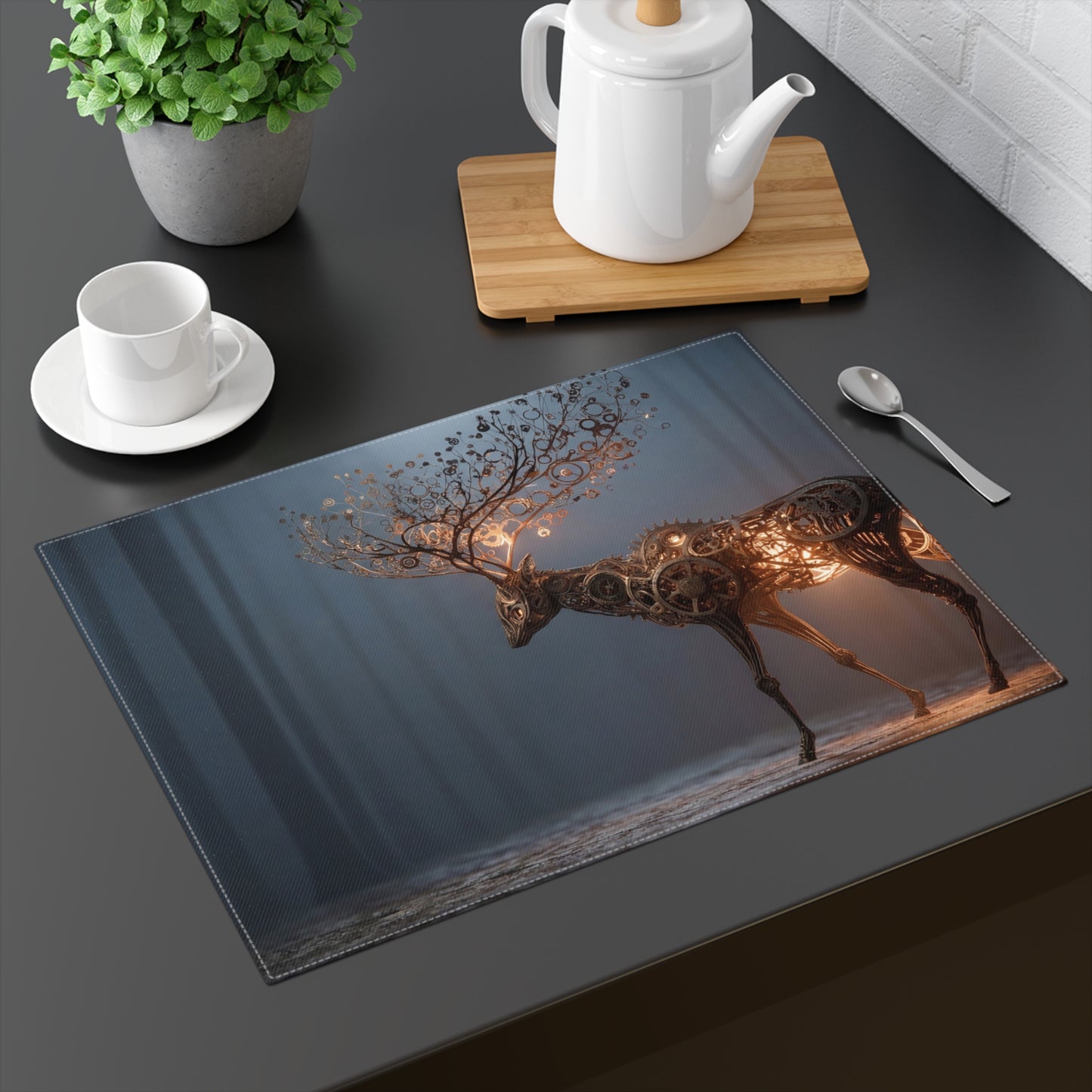 Gearheart Deer Placemat – Luminescent Steampunk Forest Sentinel