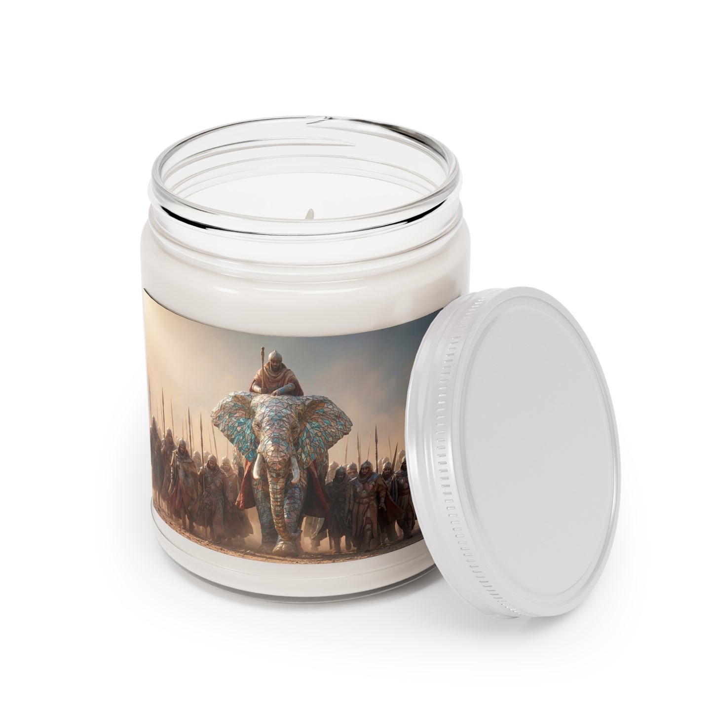Mosaic War Elephant Scented Soy Candles with White Lid, 9oz – Regal Dust and Ancient March