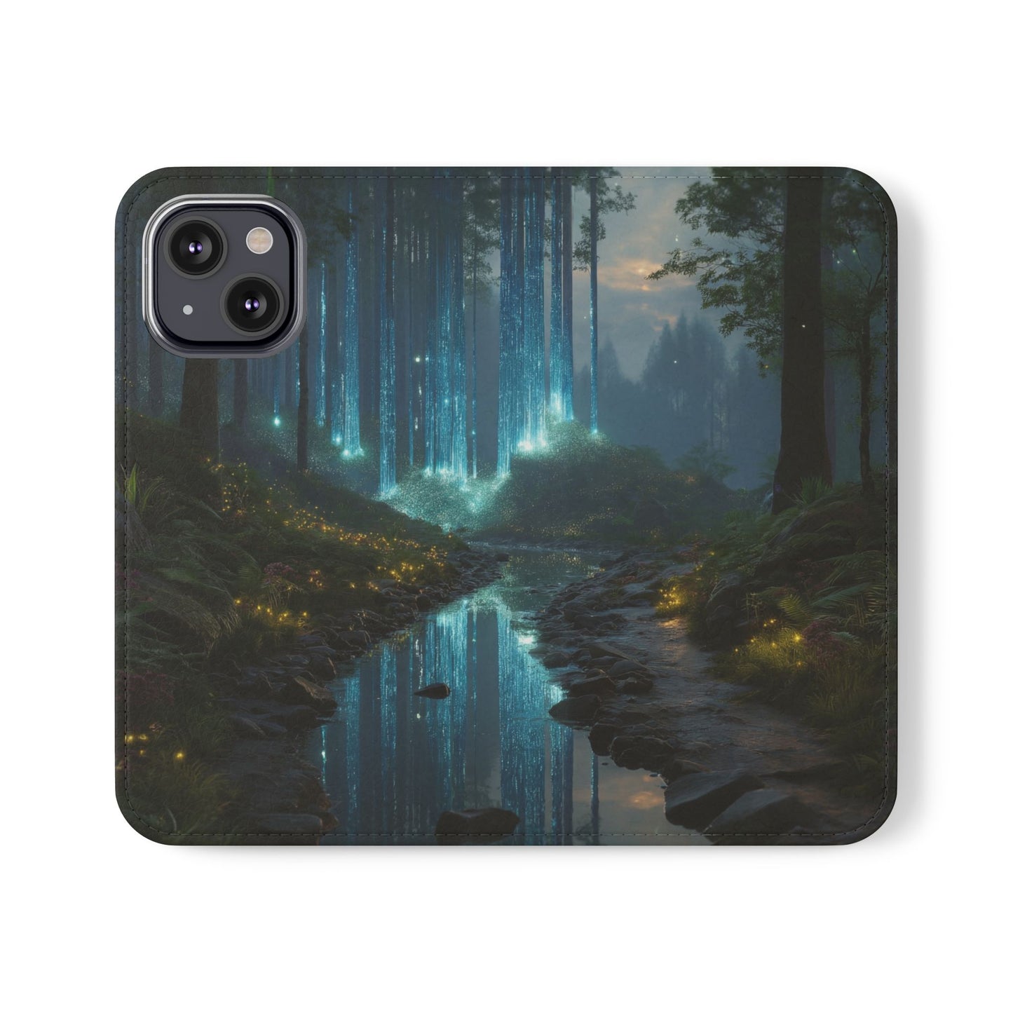 Bioluminescent Forest Flip Cases – Cyan Lightfall Stream Cover