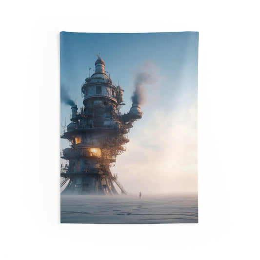 Steamforged Tower Indoor Wall Tapestries – Dusk Over the Iron Sentinel