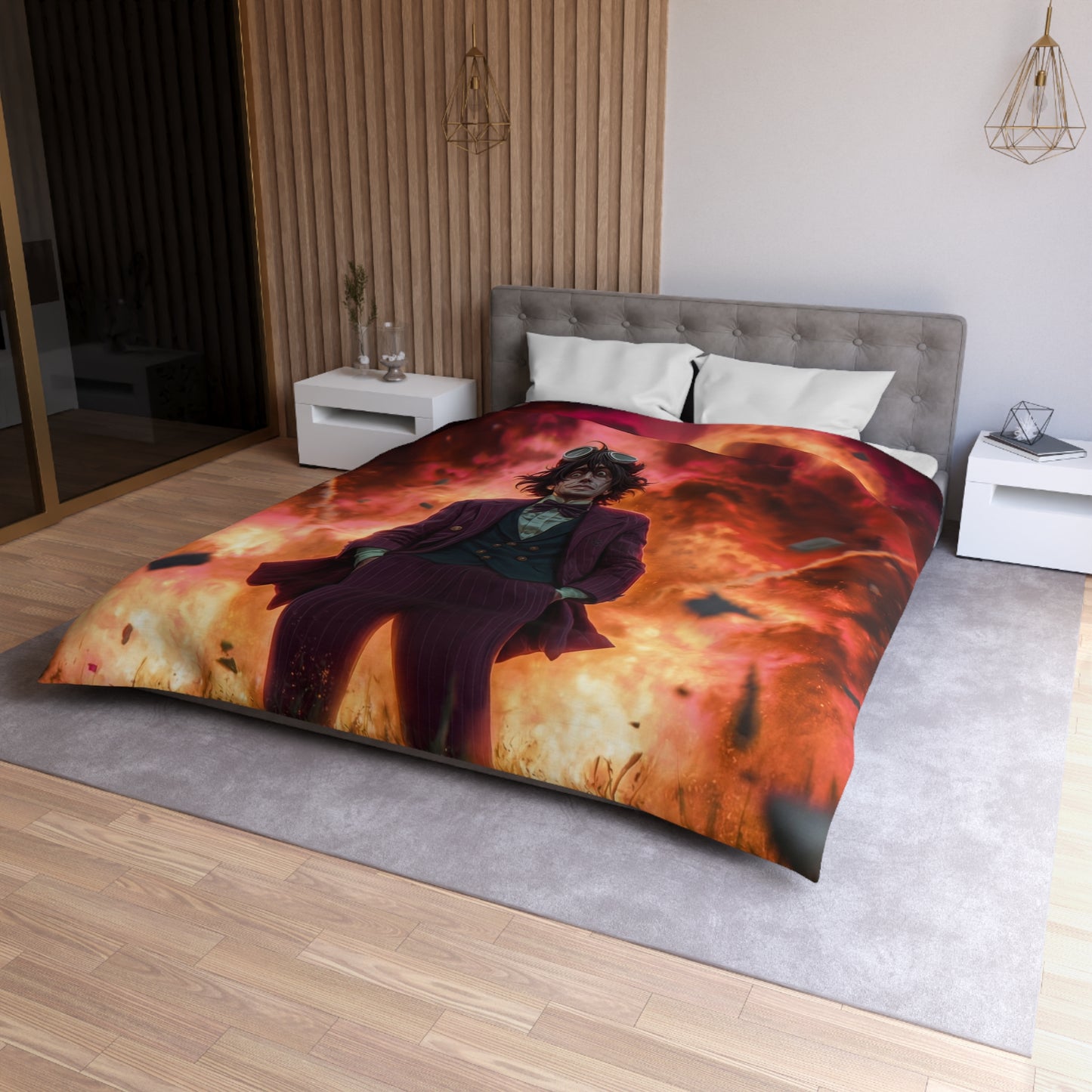 Explosive Goggles Man Microfiber Duvet Cover – Crimson Sky Aftermath