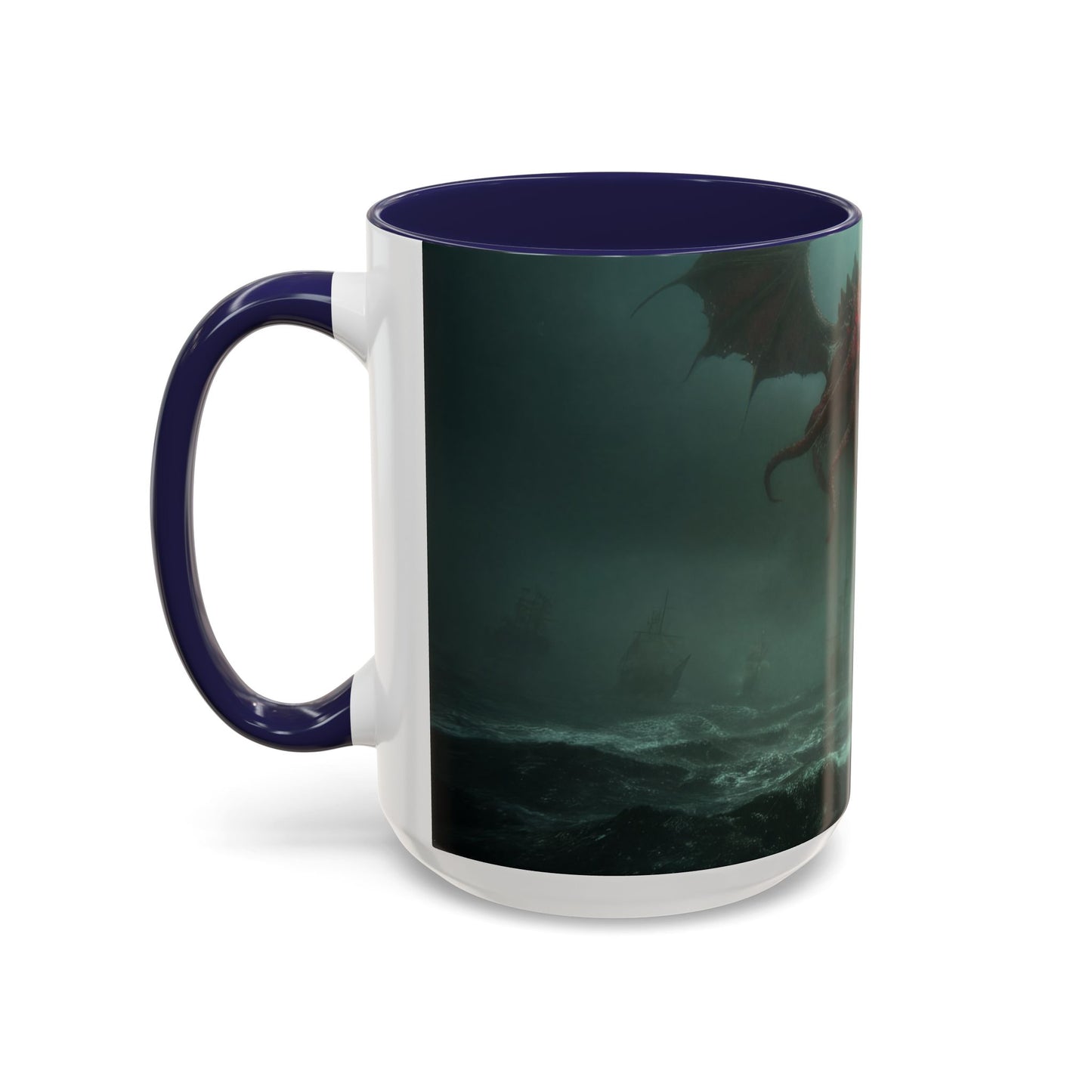 Leviathan Sentinel Accent Coffee Mug (11, 15oz) – Crimson Wyvern Guardian Seascape