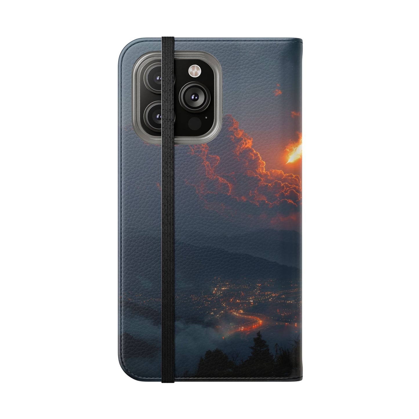 Meteor Over Valley Flip Cases – Crimson Sky Sentinel Cover