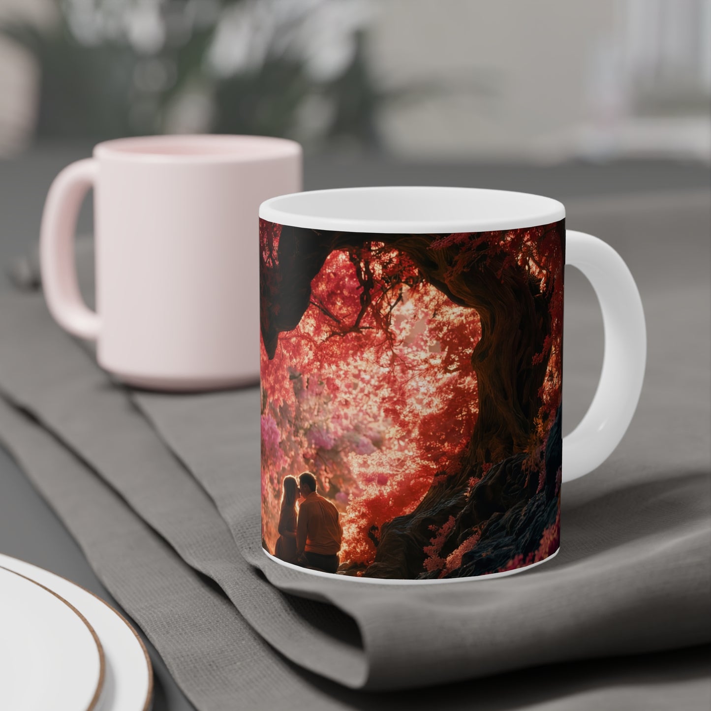 Crimson Canopy Ceramic Mugs (11oz\15oz\20oz) – Whispering Love in a Heartwood Grove