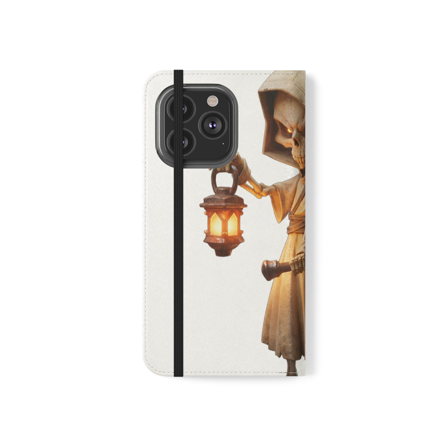 Lantern-Bearing Sentinel Flip Cases – Hooded Guardian with Scythe and Warm Glow