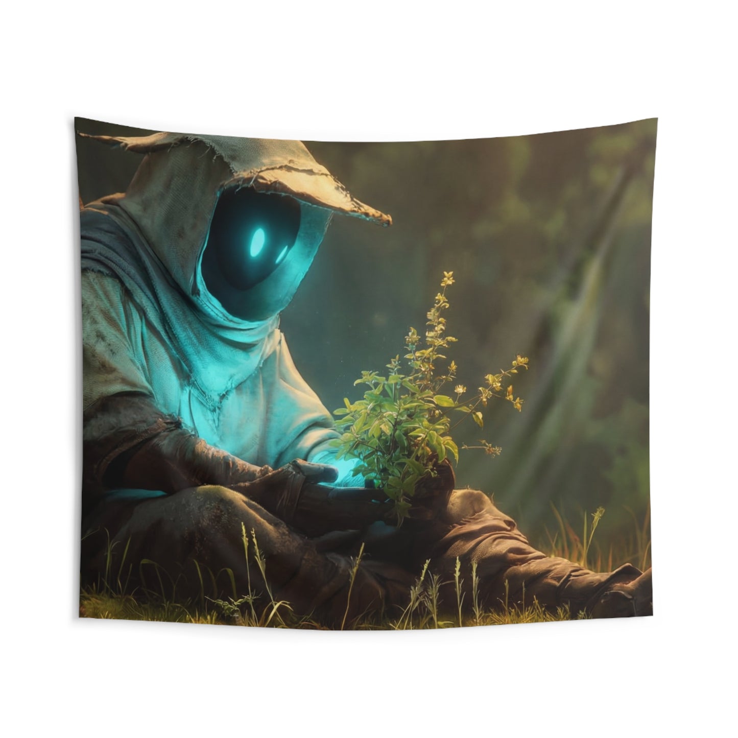 Forest Sentinel Indoor Wall Tapestries – Glowing Eye Guardian in Twilight Grove