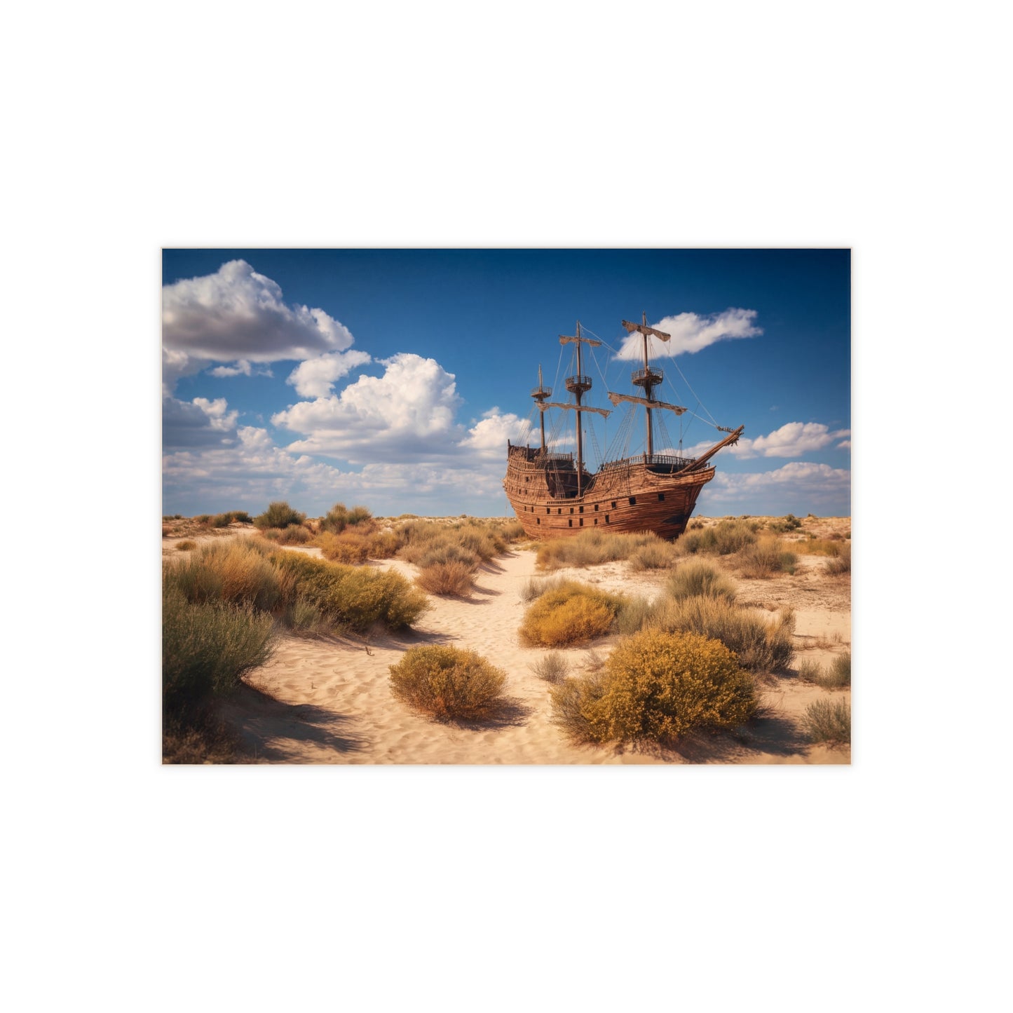 Abandoned Galleon Ceramic Photo Tile – Deserted Sea Ghost in Sunlit Dunes