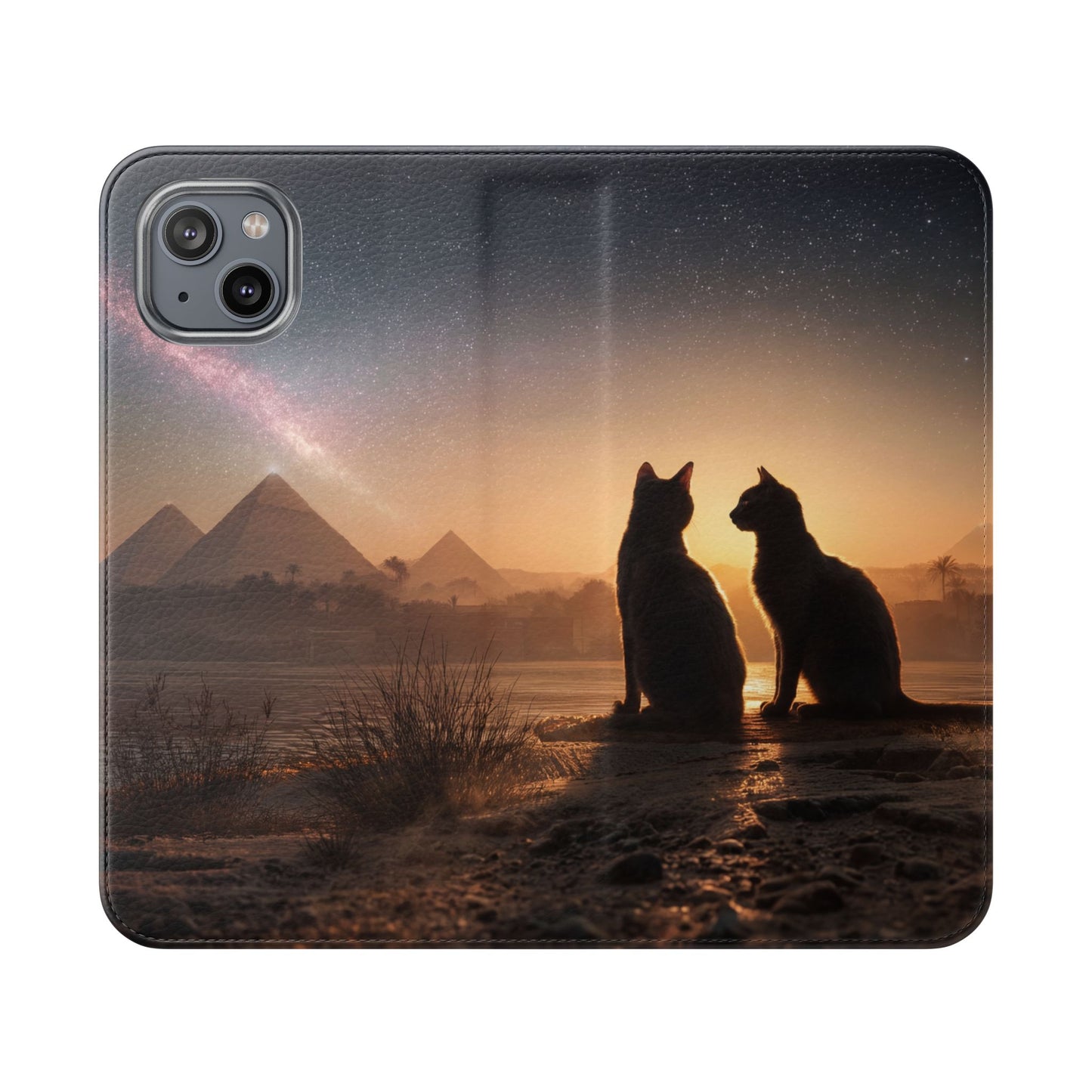 Pharaoh Cats Flip Cases – Starry Nile Guardians on the Bank