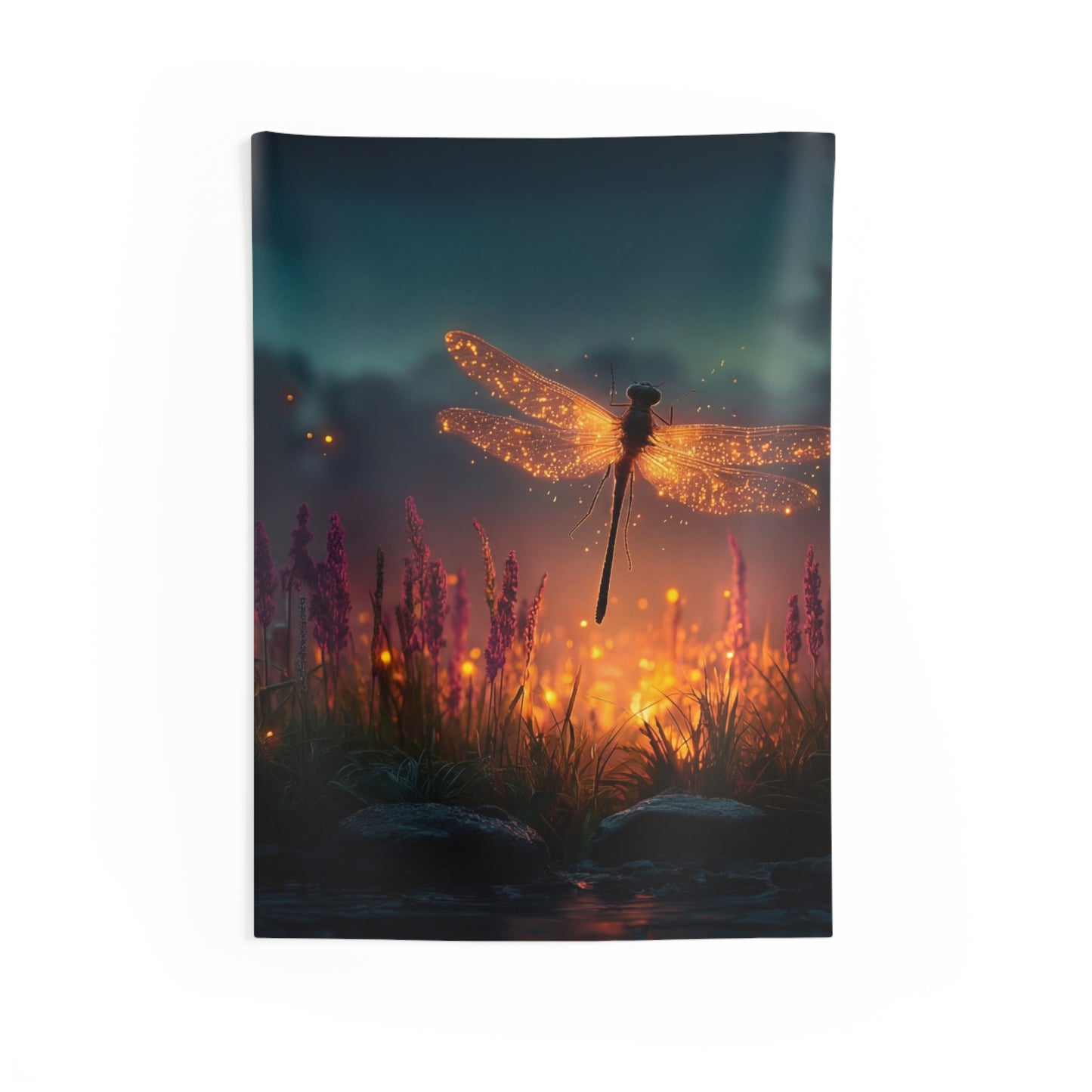 Glowing Dragonfly Indoor Wall Tapestries – Twilight Firefly Serenade