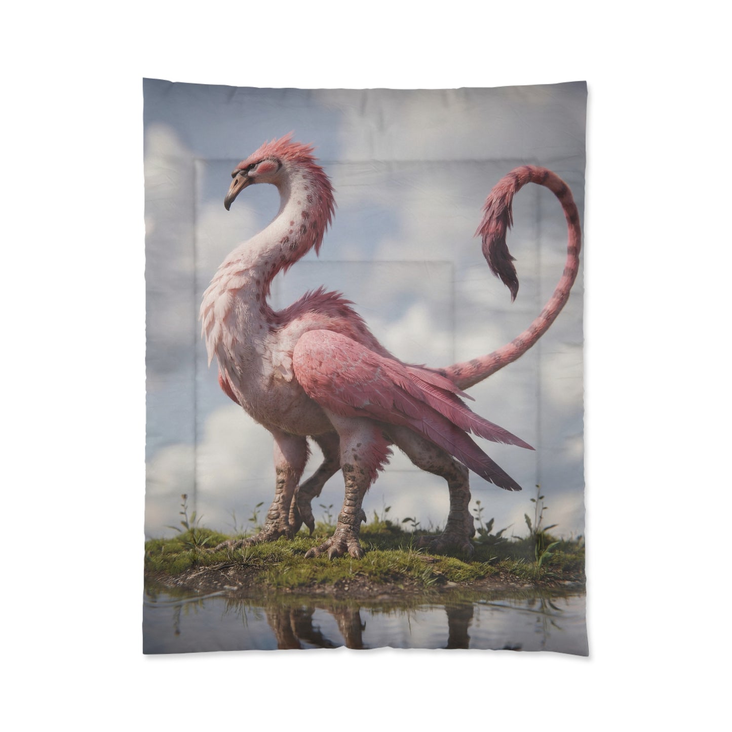 Pink Dawn Sentinel Comforter – Ethereal Feathered Guardian Dreamscape