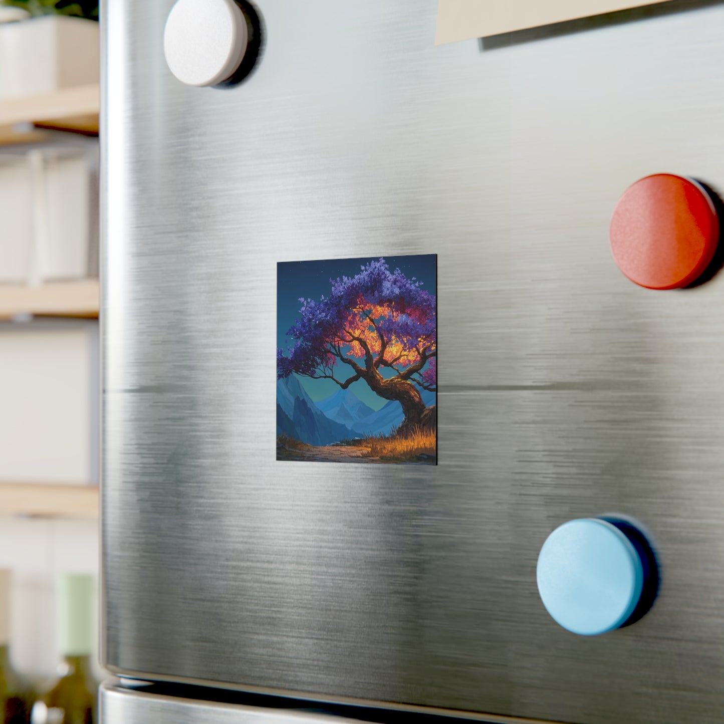 Celestial Tree Square Magnet – Twilight Bloom Guardian