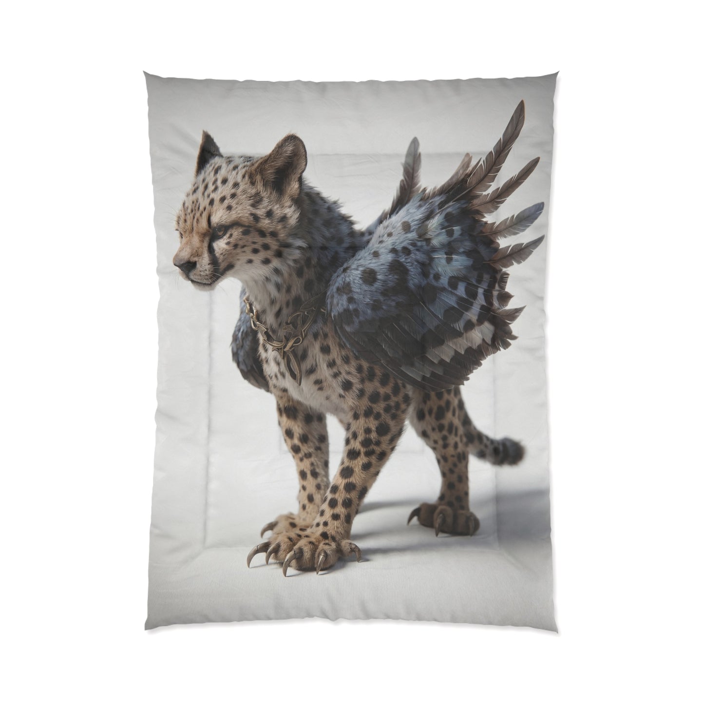 Winged Cheetah Comforter – Shadowed Feline Flight Dreamscape