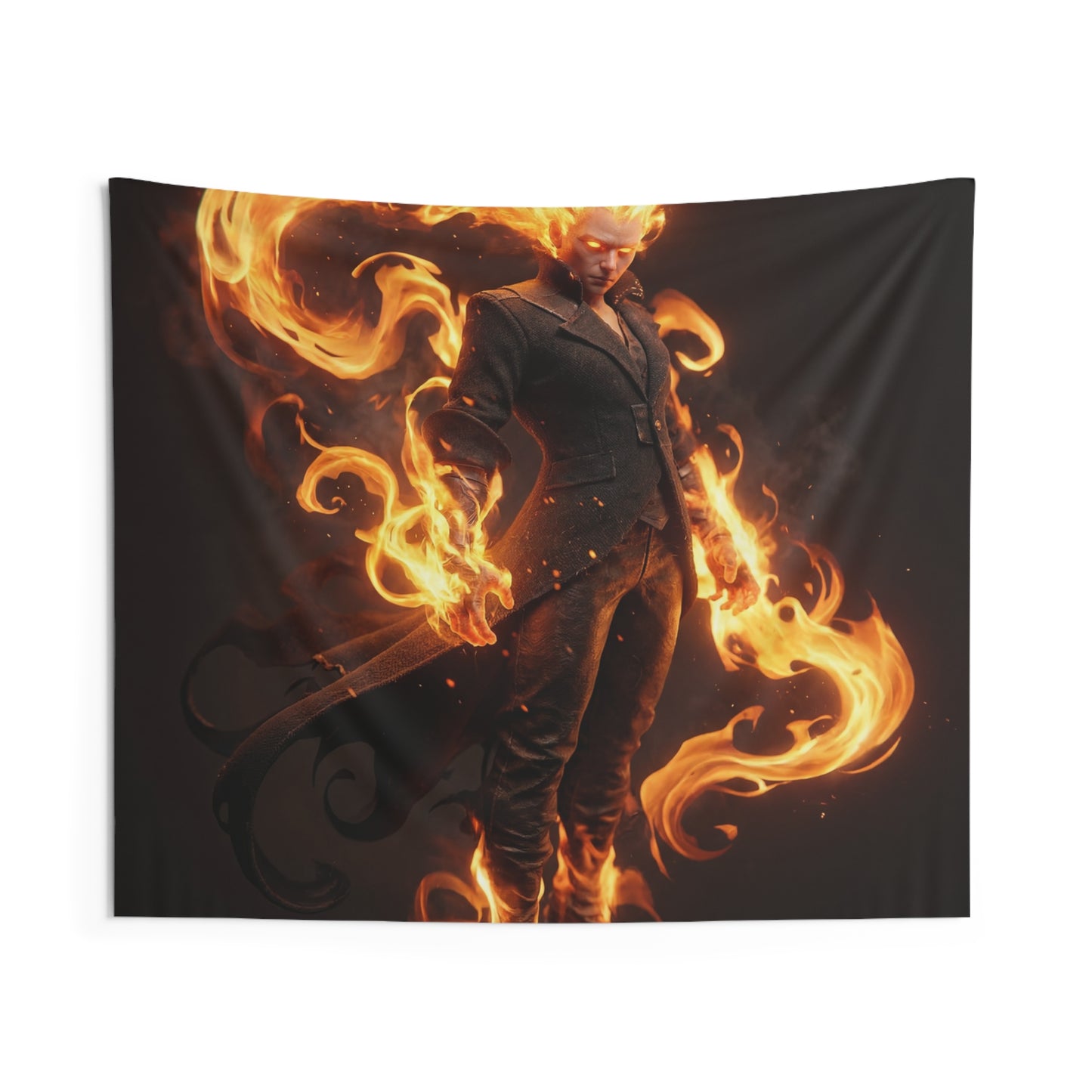 Flame-Wreathed Sentinel Indoor Wall Tapestries – Crimson Ember Sovereign