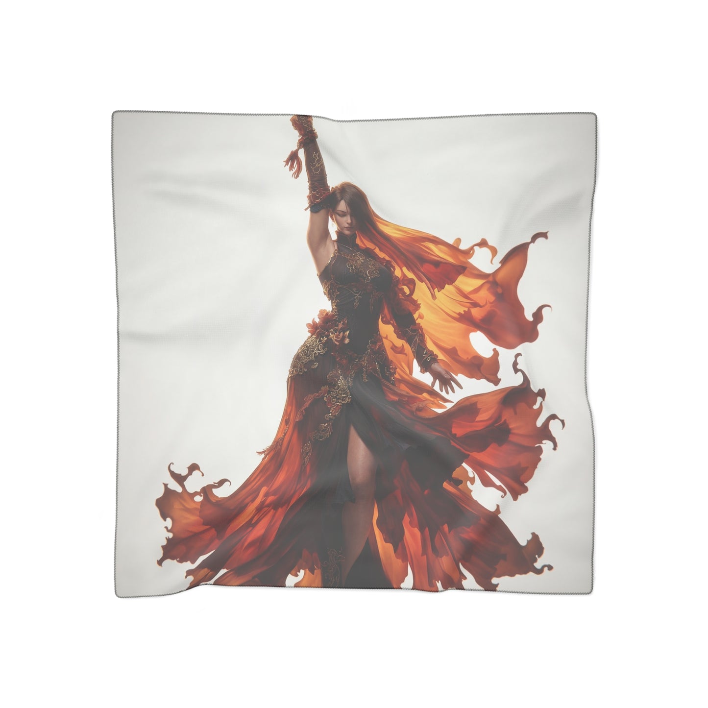 Flame Dancer Poly Scarf – Crimson Whirlwind of Grace