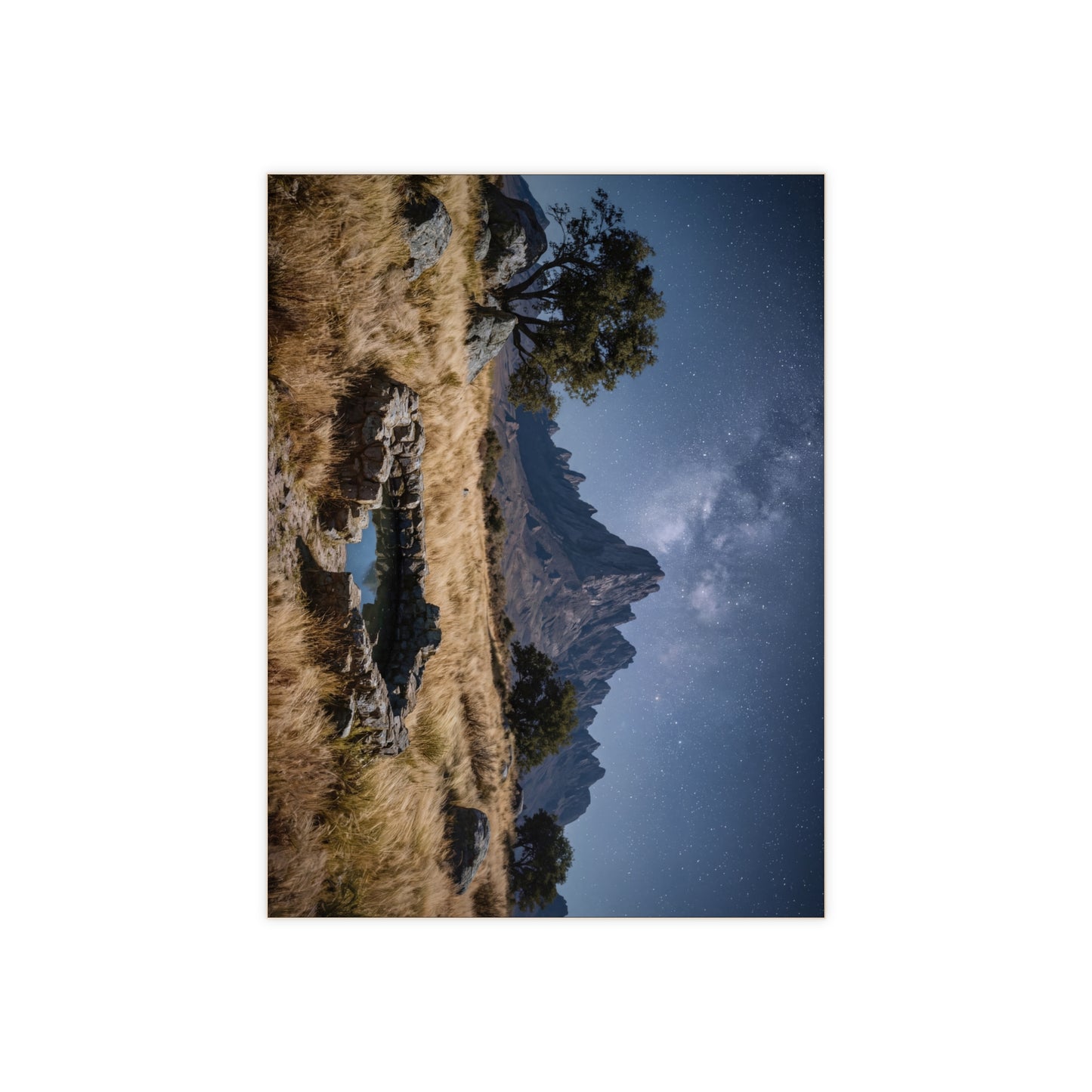 Starlit Mountain Spring Ceramic Photo Tile – Whispering Peaks Under Milky Way
