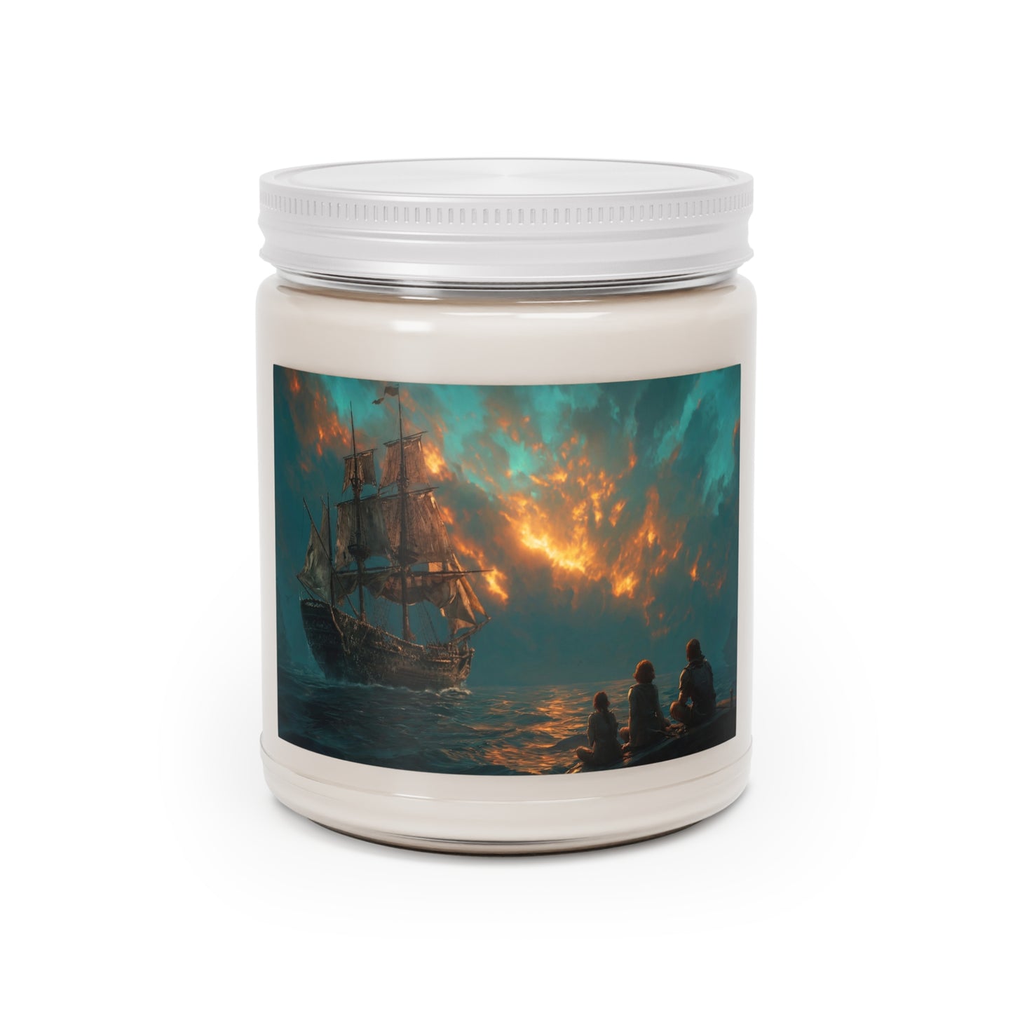 Duskbound Galleon Scented Soy Candles with White Lid, 9oz – Farewell to the Crimson Horizon