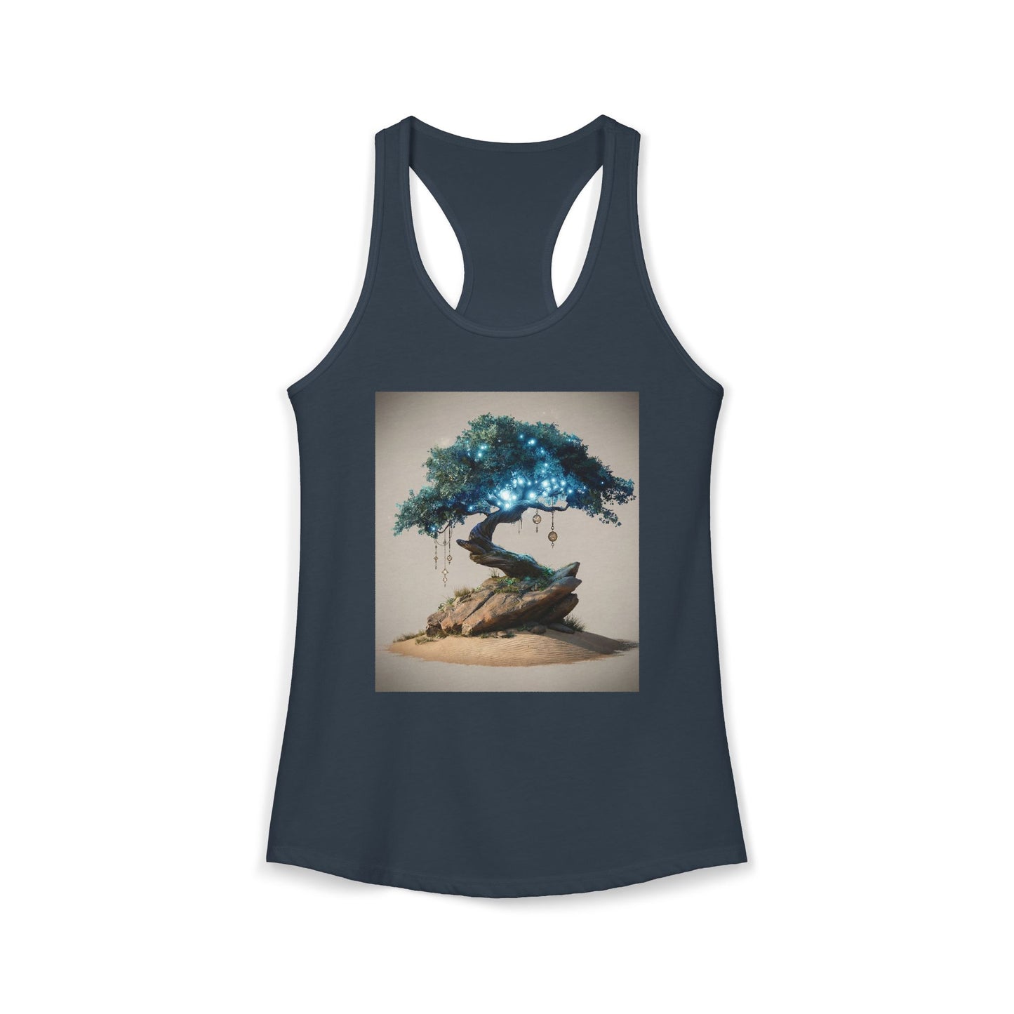 Luminescent Tree Women's Ideal Racerback Tank – Glowing Blue Canopy Sandstone Sentinel
