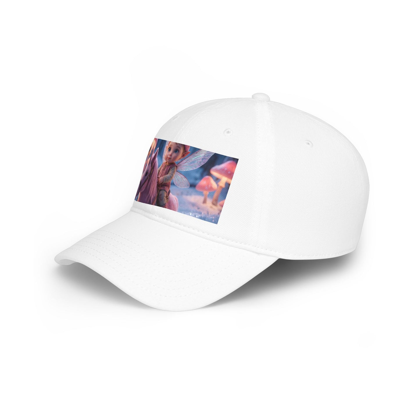 Pink Unicorn Fairy Rider Low Profile Baseball Cap – Winter Moss & Mushroom Forest