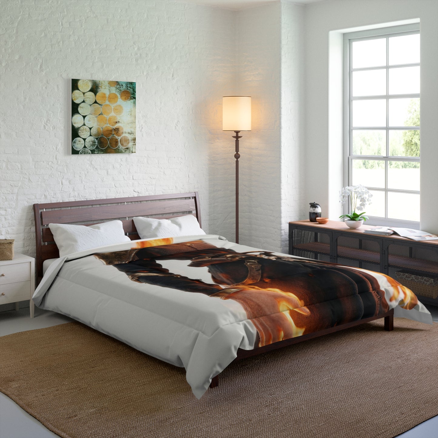 Flame-Headed Sentinel Comforter – Charred Armor and Whispering Fire