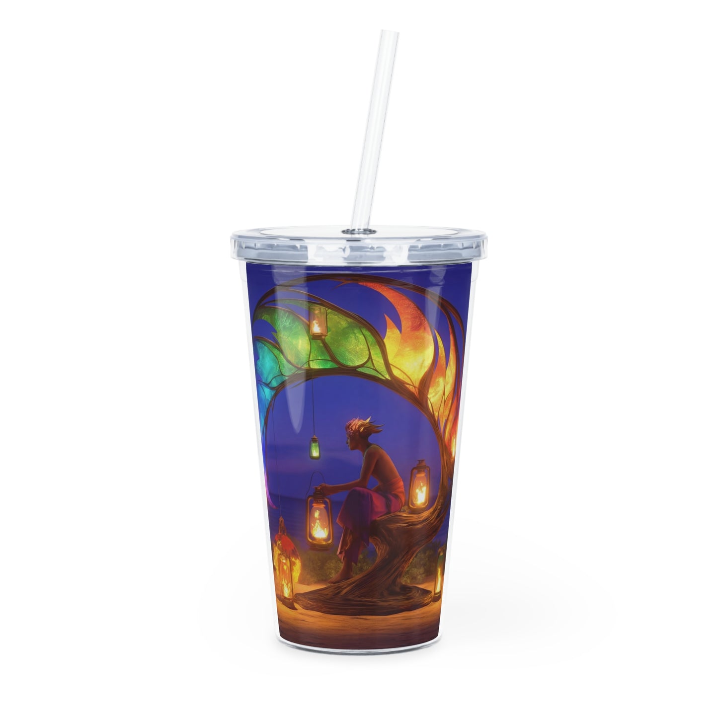 Luminous Phoenix Arch Tumbler with Straw – Sunset Sanctuary at Sea