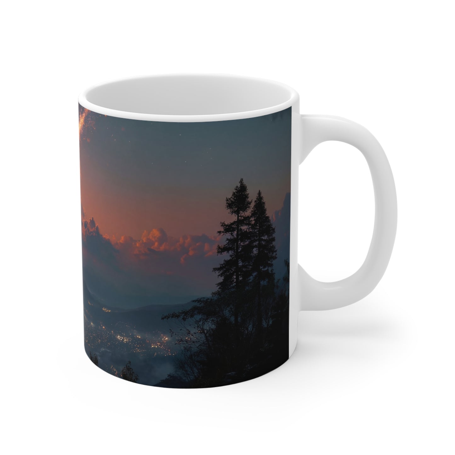 Celestial Fireball Ceramic Mugs (11oz\15oz\20oz) – Skyfall Over Mountain Twilight