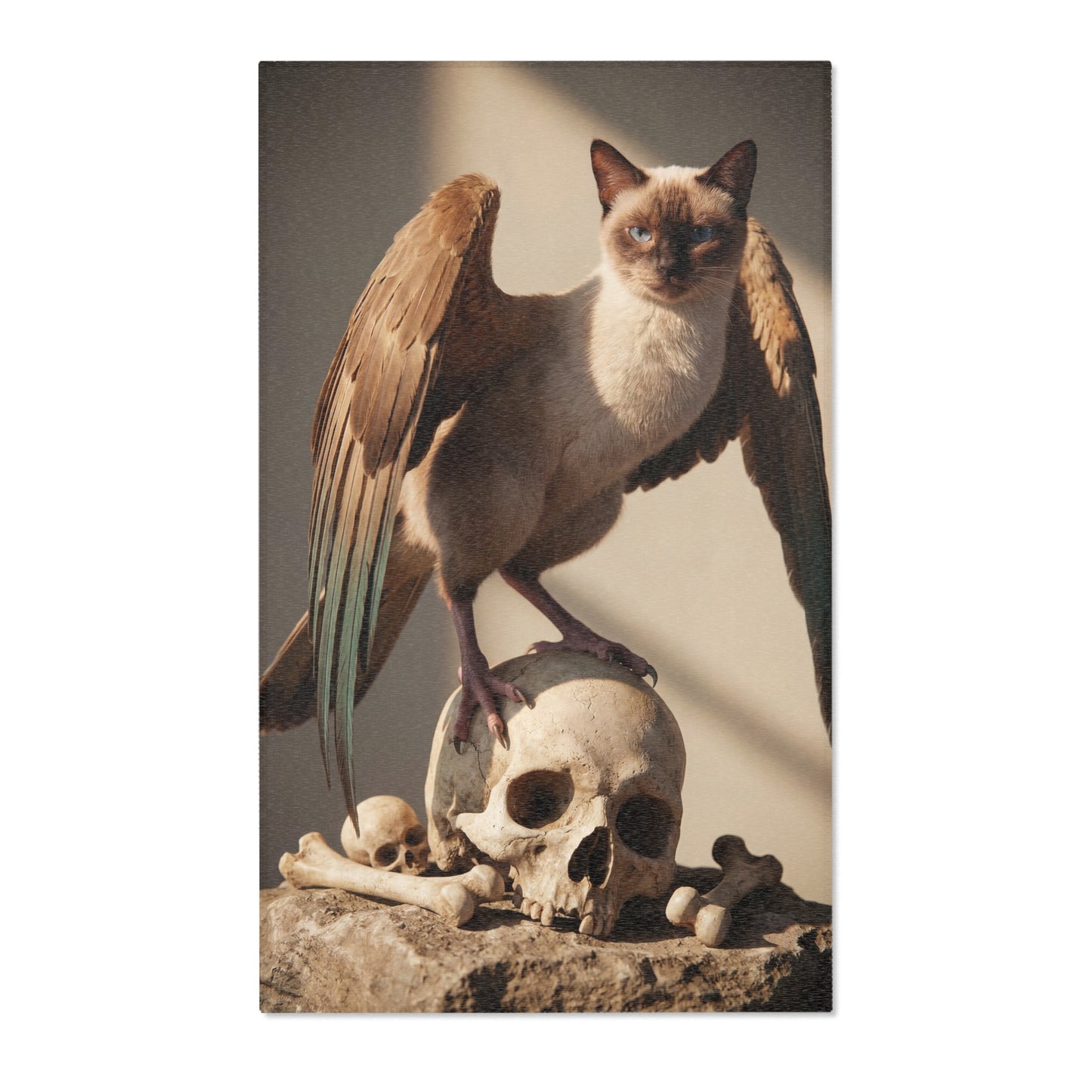 Winged Siamese Cat Area Rug – Sunlit Bone Altar Dreamscape