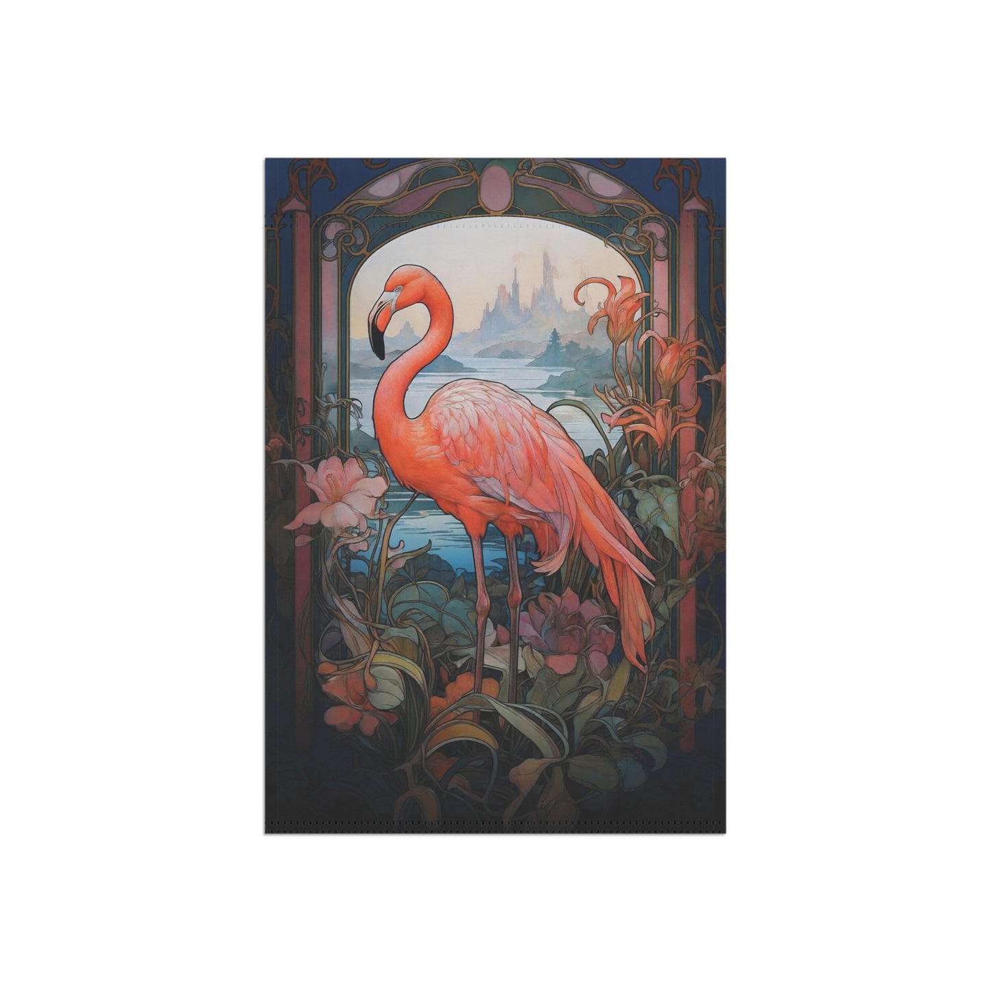 Art Nouveau Flamingo Garden Flag - Product