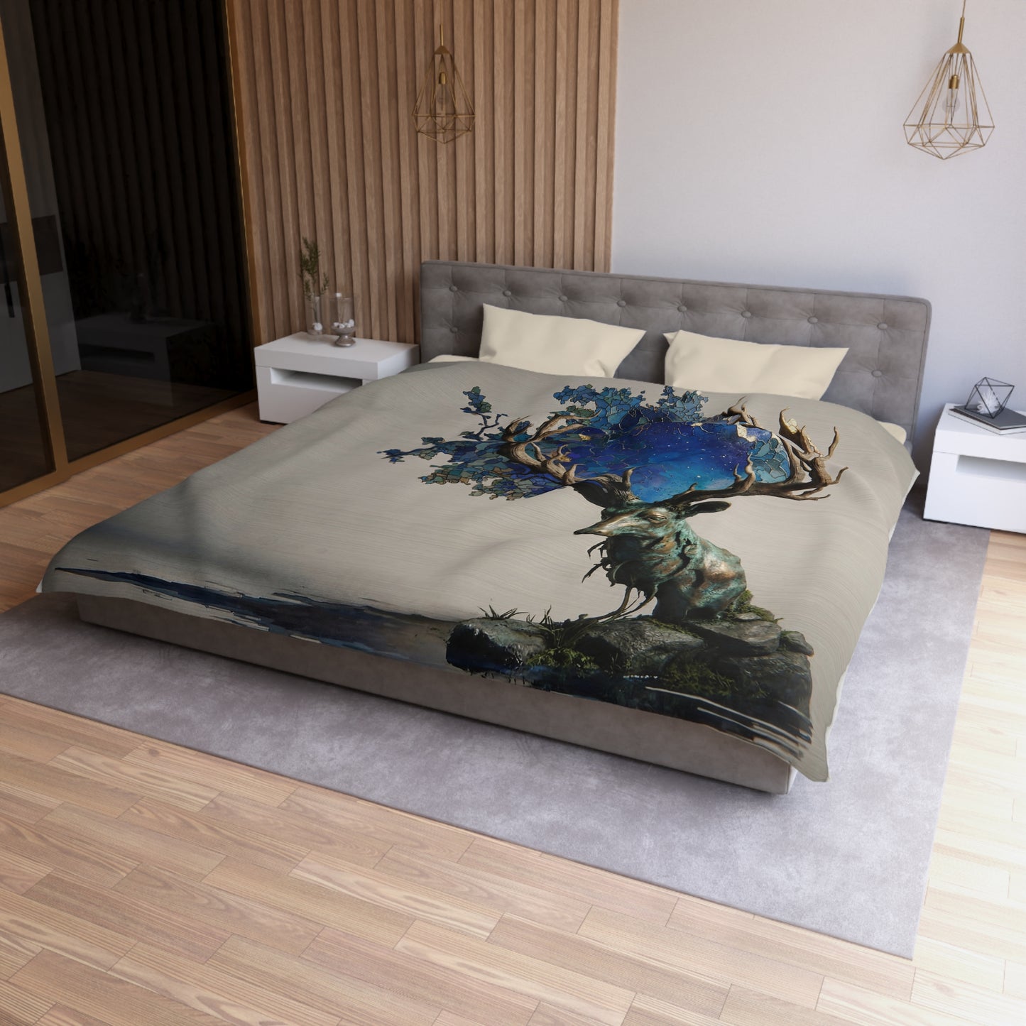 Celestial Stag Microfiber Duvet Cover – Starry Antler Dreamscape