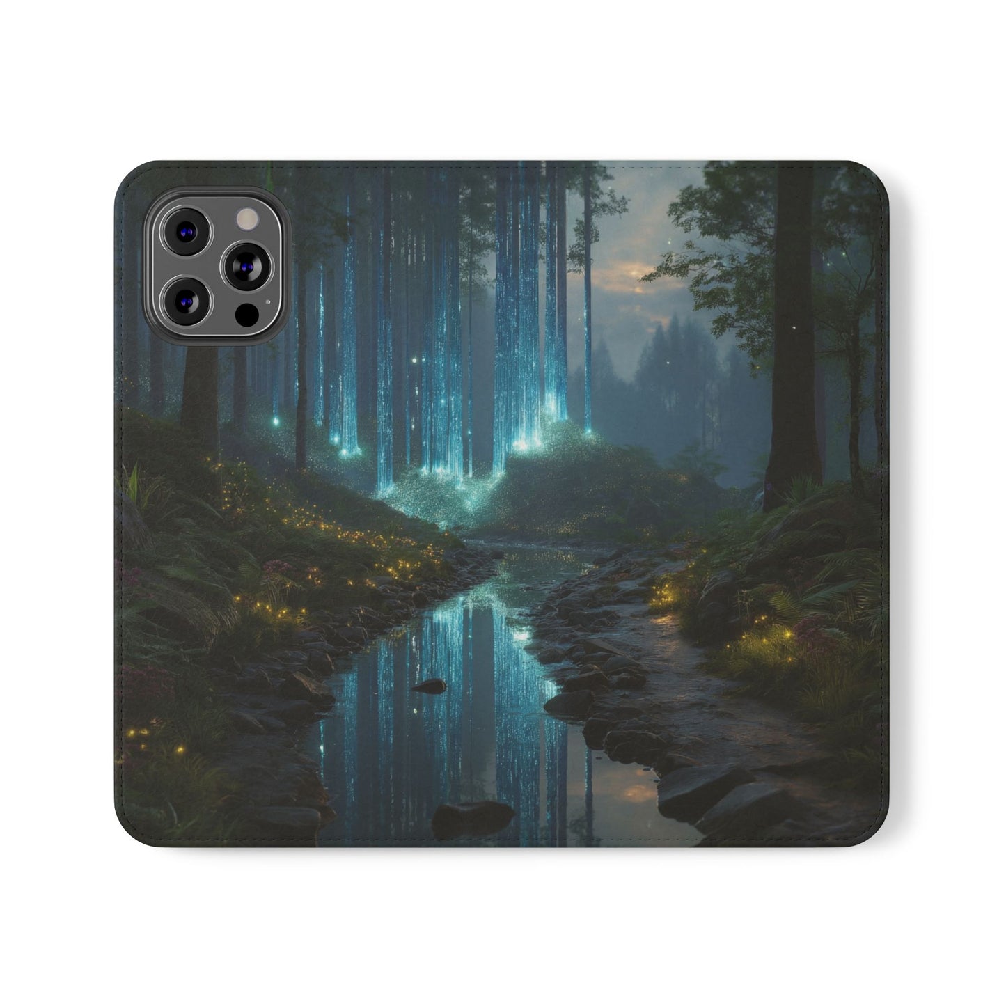 Bioluminescent Forest Flip Cases – Cyan Lightfall Stream Cover