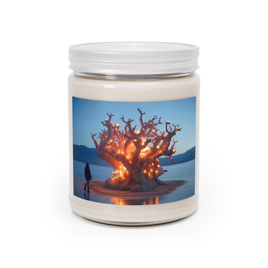 Burning Oracle Tree Scented Soy Candles with White Lid, 9oz – Sacred Flame at Dusk