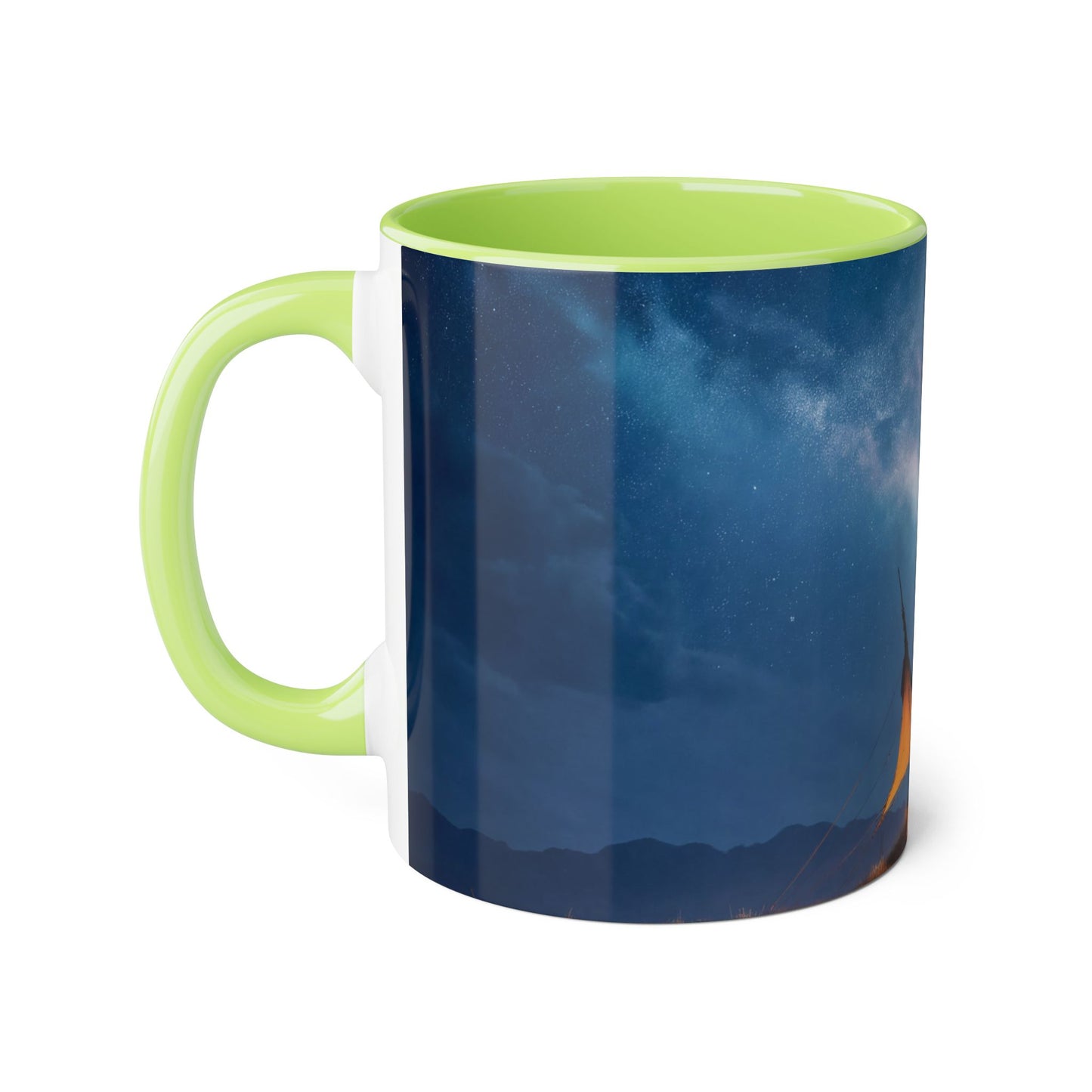 Starlit Nomad Tent Accent Mugs, 11oz – Golden Spire Camp Under Milky Way