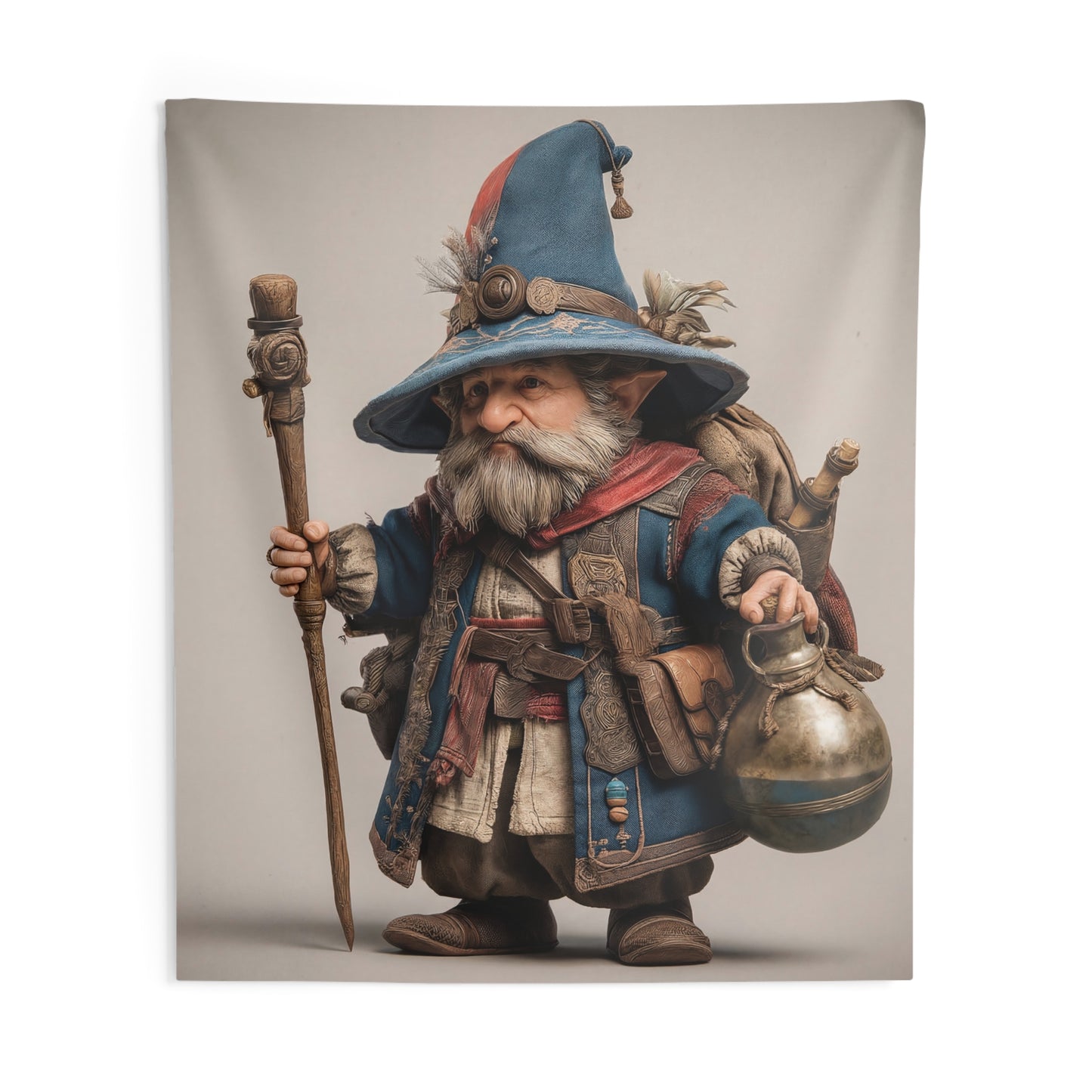 Wandering Wizard Wall Tapestry – Blue Hat and Traveler’s Staff