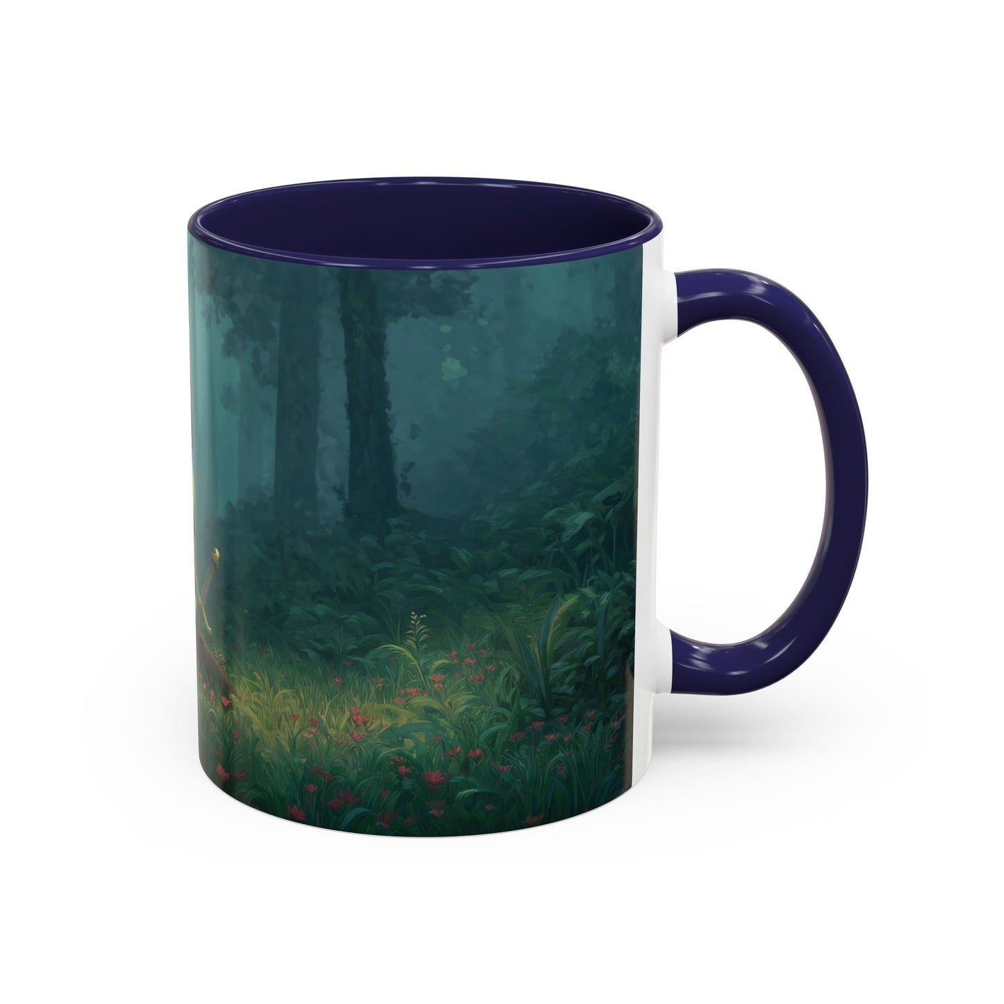 Sentinel in Mist Accent Coffee Mug (11, 15oz) – Guardian of the Whispering Woods