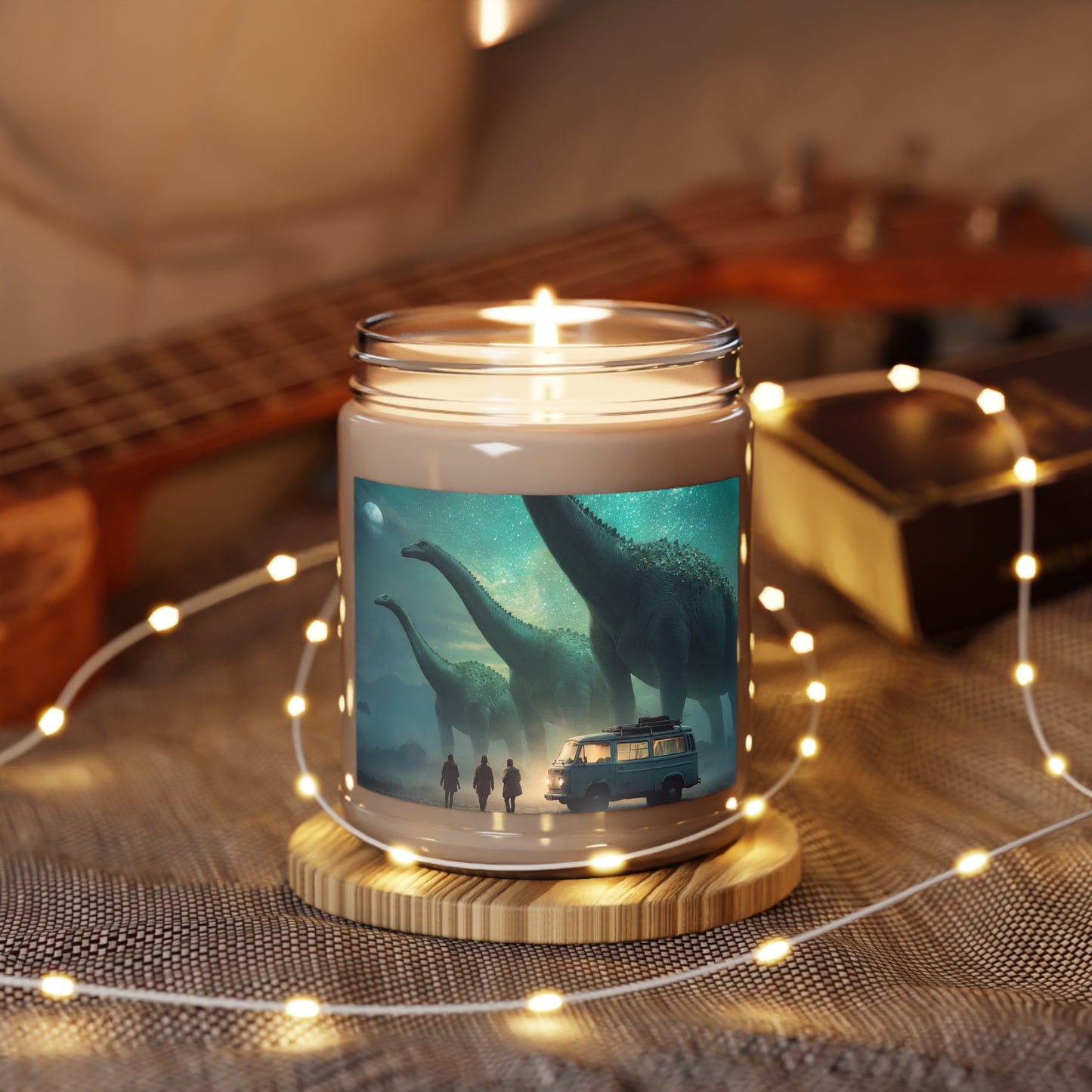Dinosaur Encounter Scented Soy Candles with White Lid, 9oz – Moonlit Campground Whispers