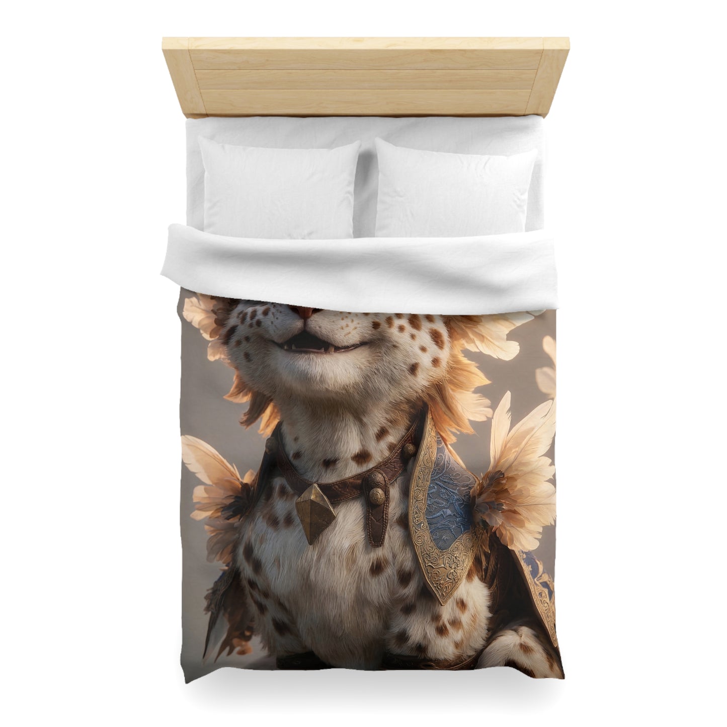 Winged Feline Sovereign Microfiber Duvet Cover – Crowned in Golden Light
