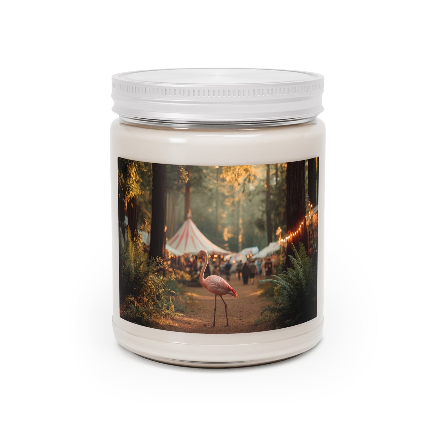 Forest Flamingo Scented Soy Candles with White Lid, 9oz – Sunset Carnival Whispers