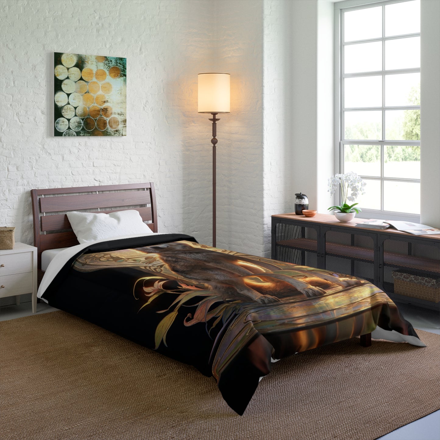Regal Wolf Throne Comforter – Golden Hour Sentinel Dreamscape