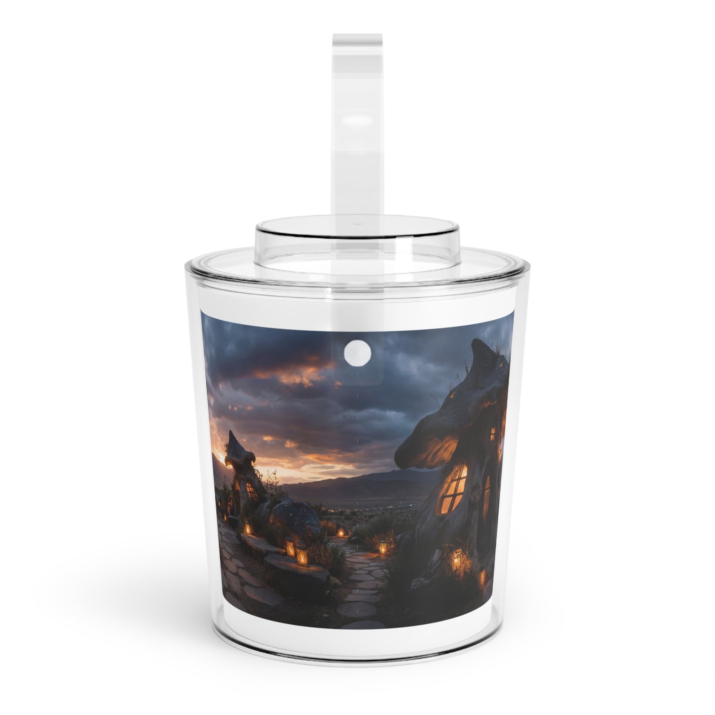 Twilight Mushroom Cottage Ice Bucket with Tongs – Secret Garden Sanctuary